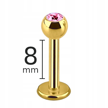 

złoty Labret Z Różową Cyrkonią St 316L 1,2/8/4mm