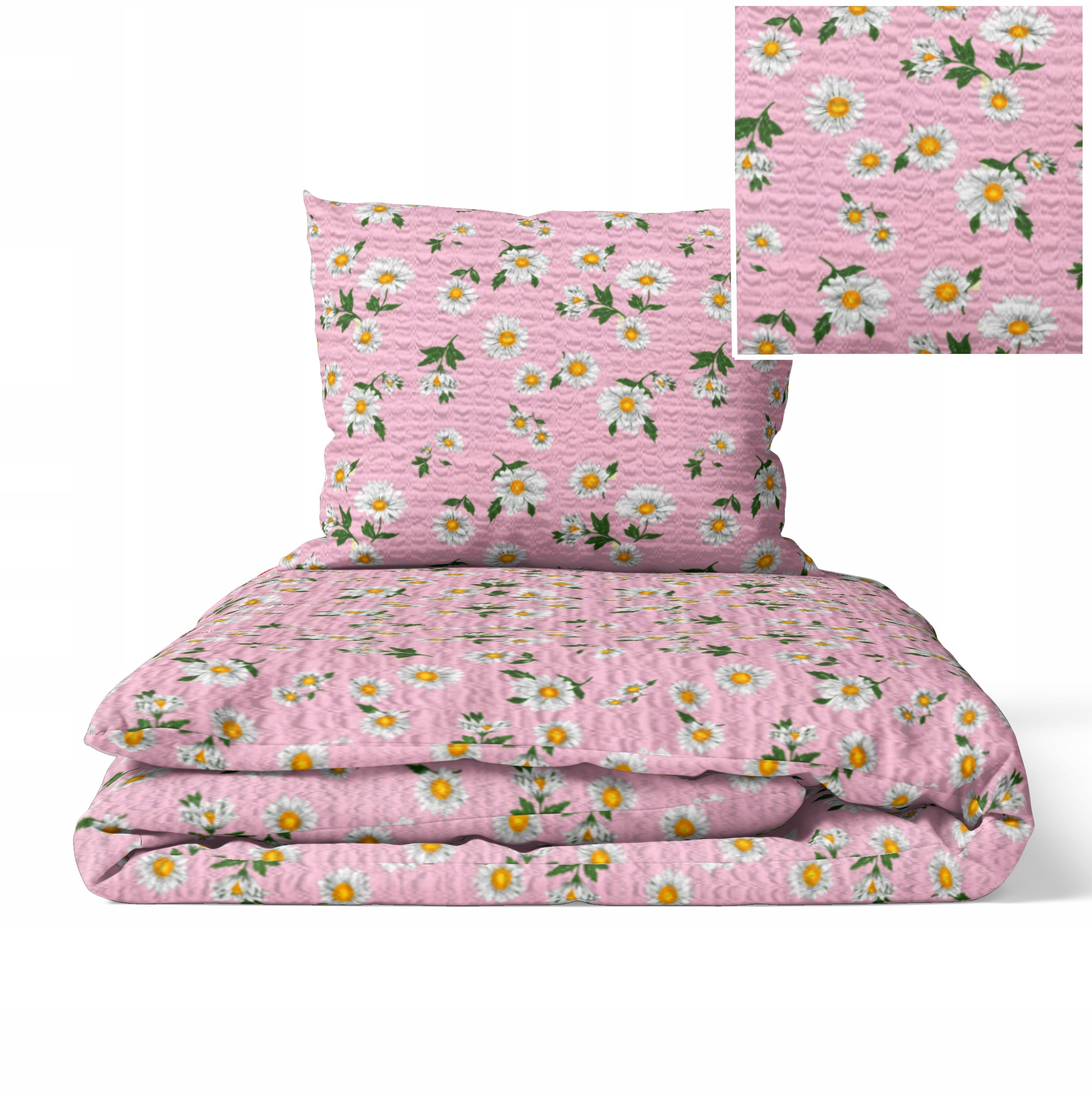 Krepové povlečení 200x220 cm 2x 70x80 cm Polská Výroba, vzor Heřmánek růžový