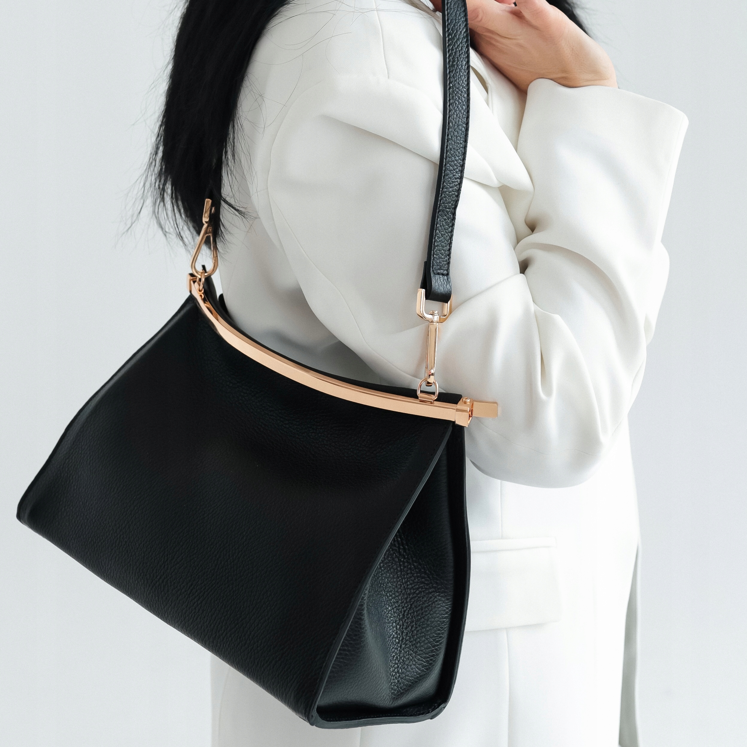 Dámská kabelka Přes Rameno Kožená Delina-M Maxi Černá