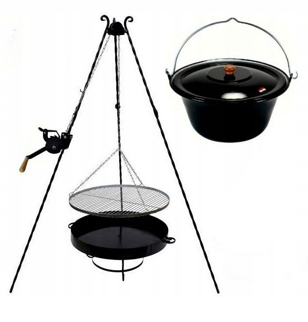 Zahradní gril nerezový rošt 55 naviják kotlík 13 s víkem