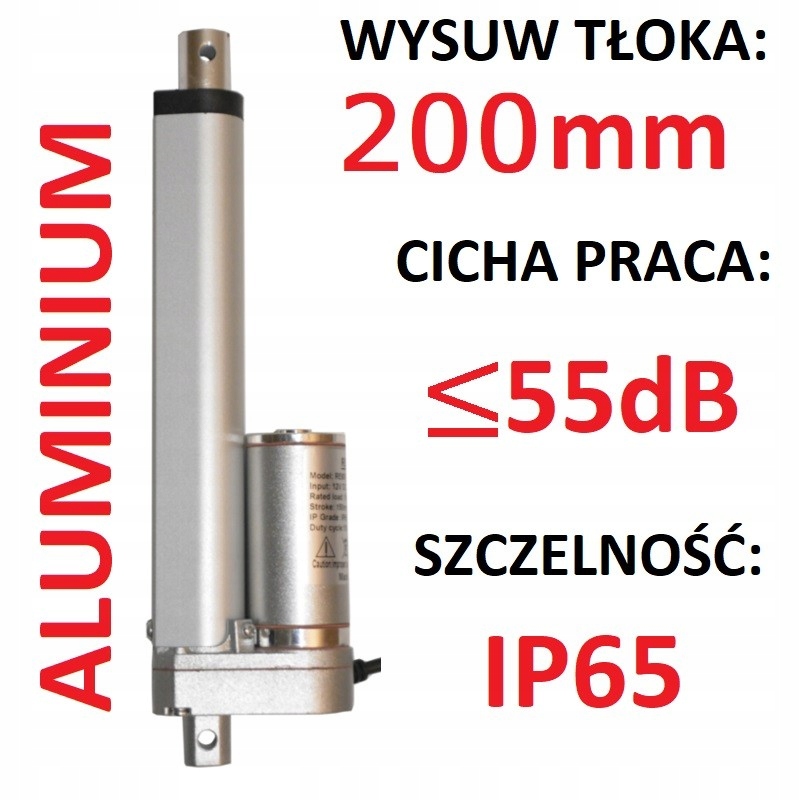 SIŁOWNIK ELEKTRYCZNY 12V SILNIK LINIOWY 200mm 600N