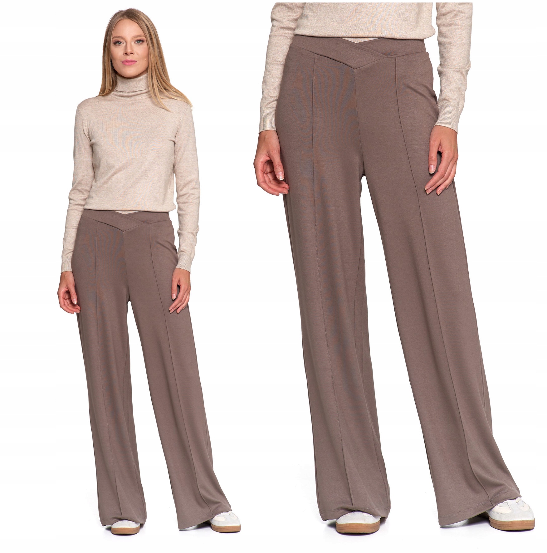 Spodnie Damskie Proste Z Szeroką Noagwką Modne Moraj Mocca XL