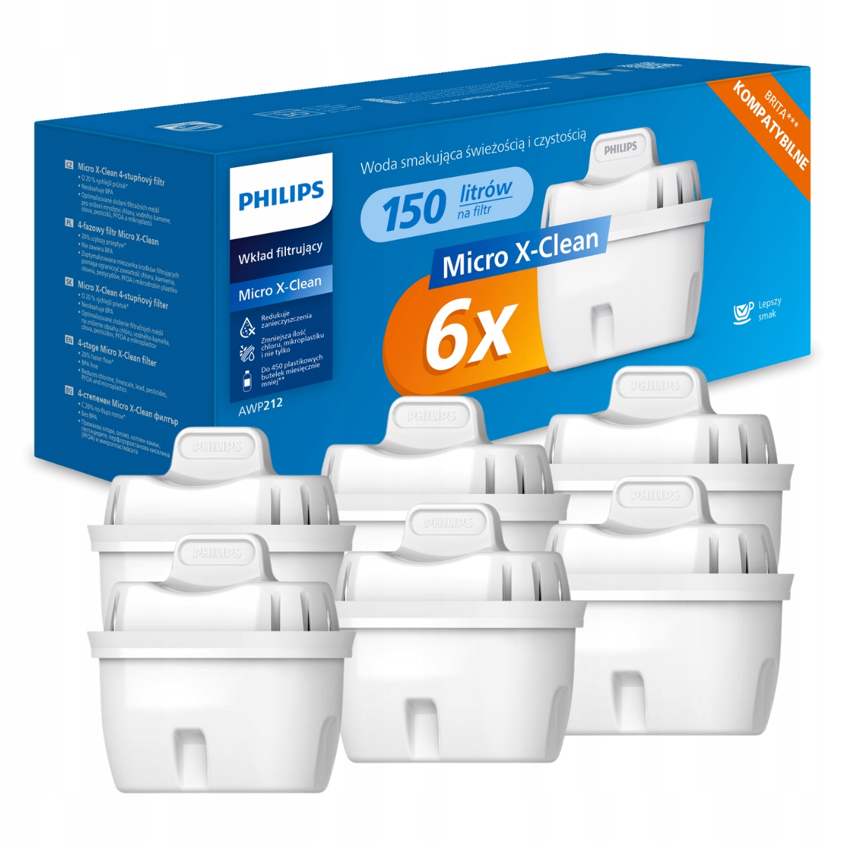 Zestaw 6 x filtr do wody dzbankowy Philips AWP212 wymienny wkład filtrujący