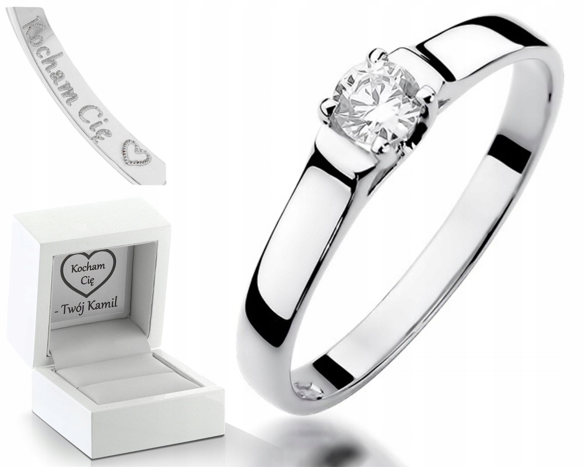 Prstýnek S Briliantem 0,18 Ct Bílé Zlato Gravírování Zásnubní Dárek