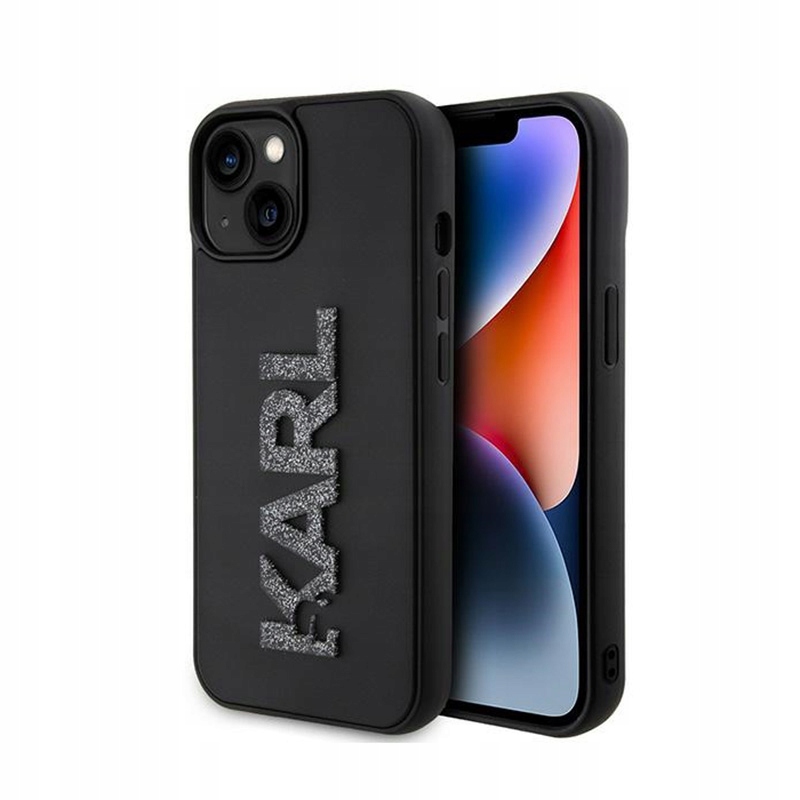 Karl Lagerfeld 3D Rubber Glitter Logo Pouzdro pro iPhone 15 (černé)