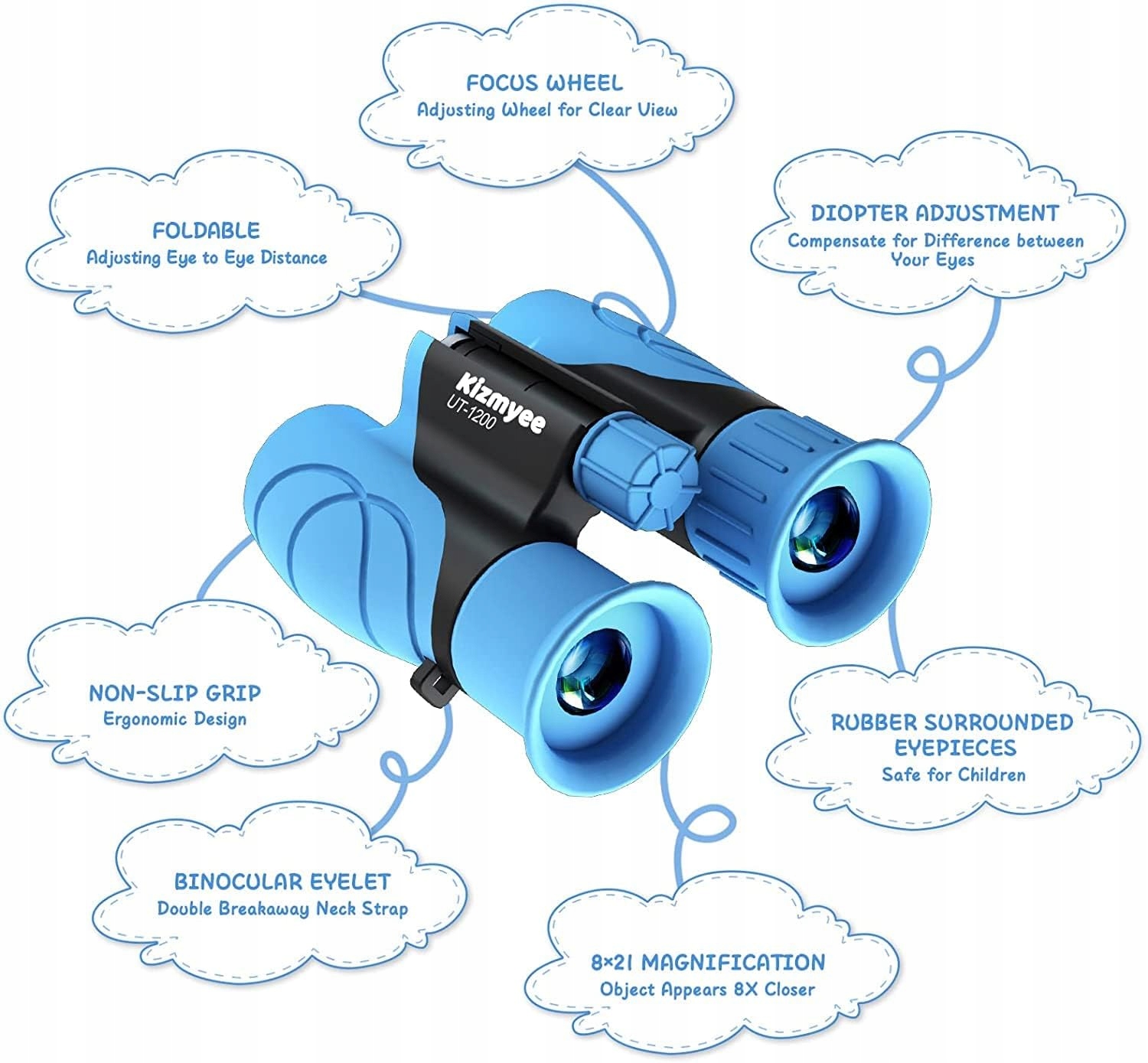 Kizplays Lornetka dziecięca 8x21 mała wodoodporna HD z torbą Niebieska EAN (GTIN) 0672924939867