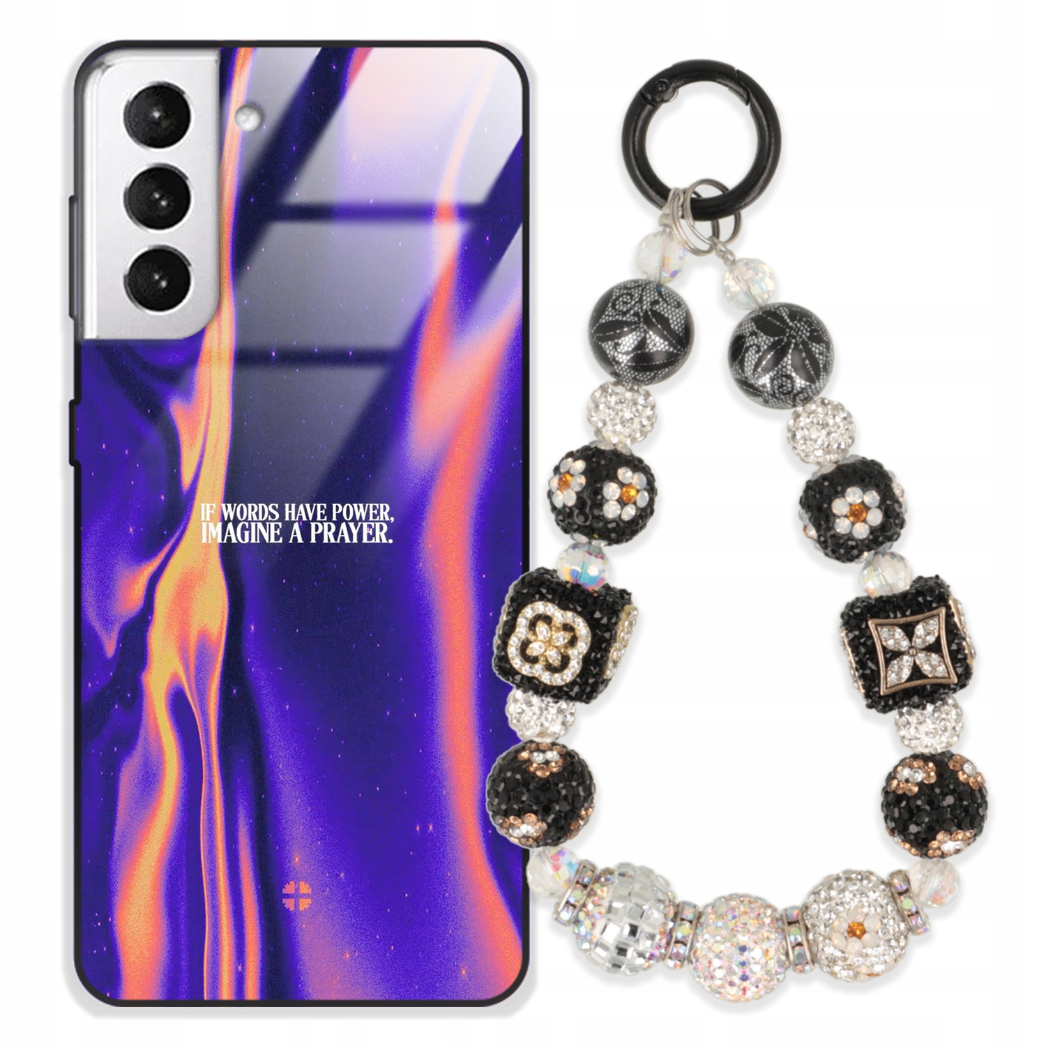 Puzdro Pre Samsung S21 Plus Glass Kľúčenka Elegantné Prémiové Vzory Puzdra