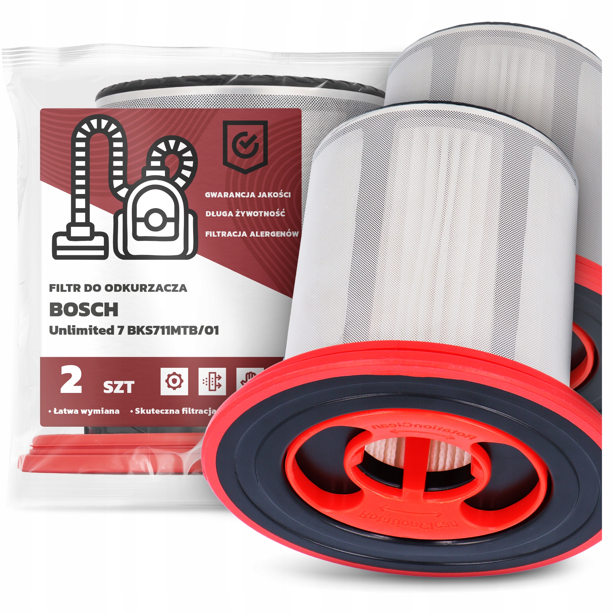 2x Vzduchový Filtr pro Vysavač Bosch Unlimited 7 BKS711MTB/01 Hepa Em-w