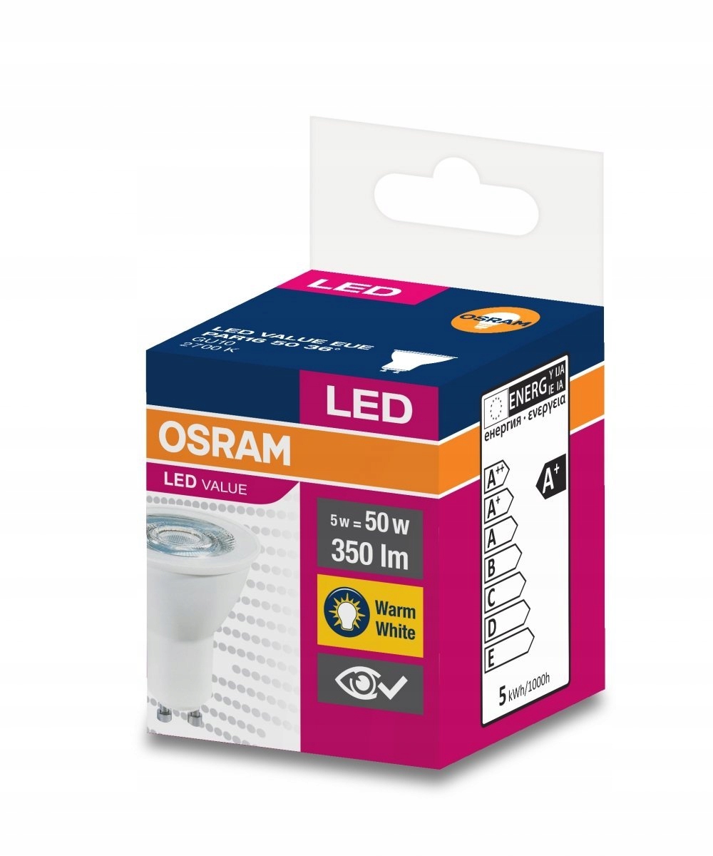 

Żarówka Led GU10 5W Value PAR16 350lm 2700K