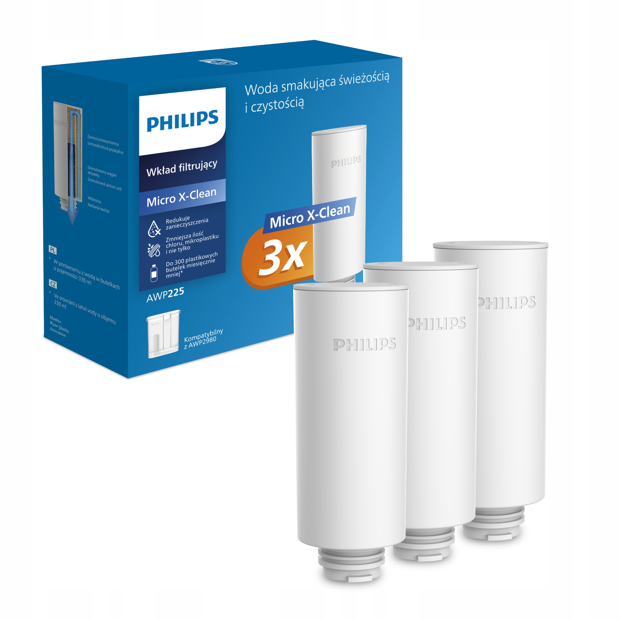 3 wkłady wymienne filtrujące Philips AWP225 filtry do dzbanka Philips