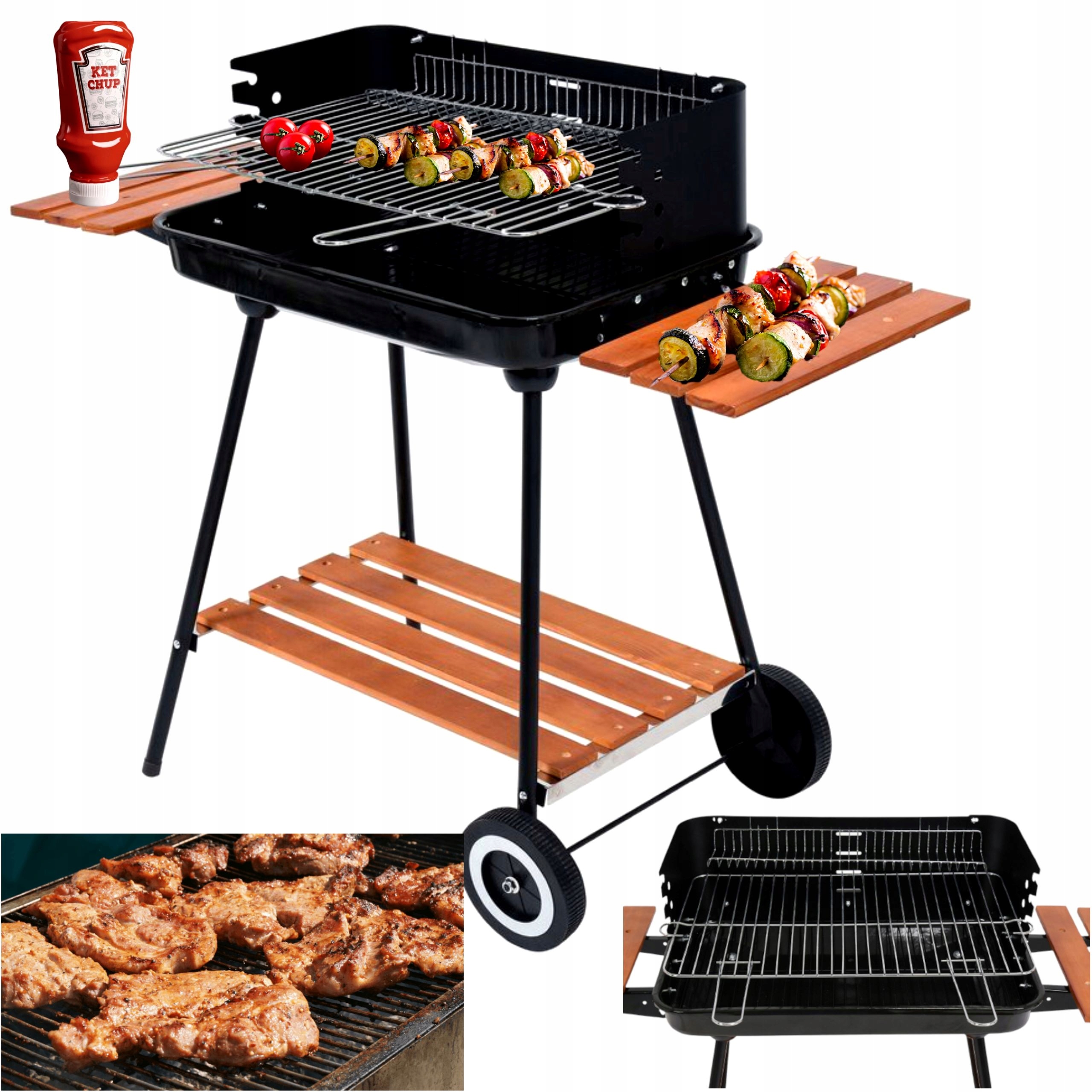 

Grill Węglowy Ogrodowy Duży Ruszt Półki 53x33 cm