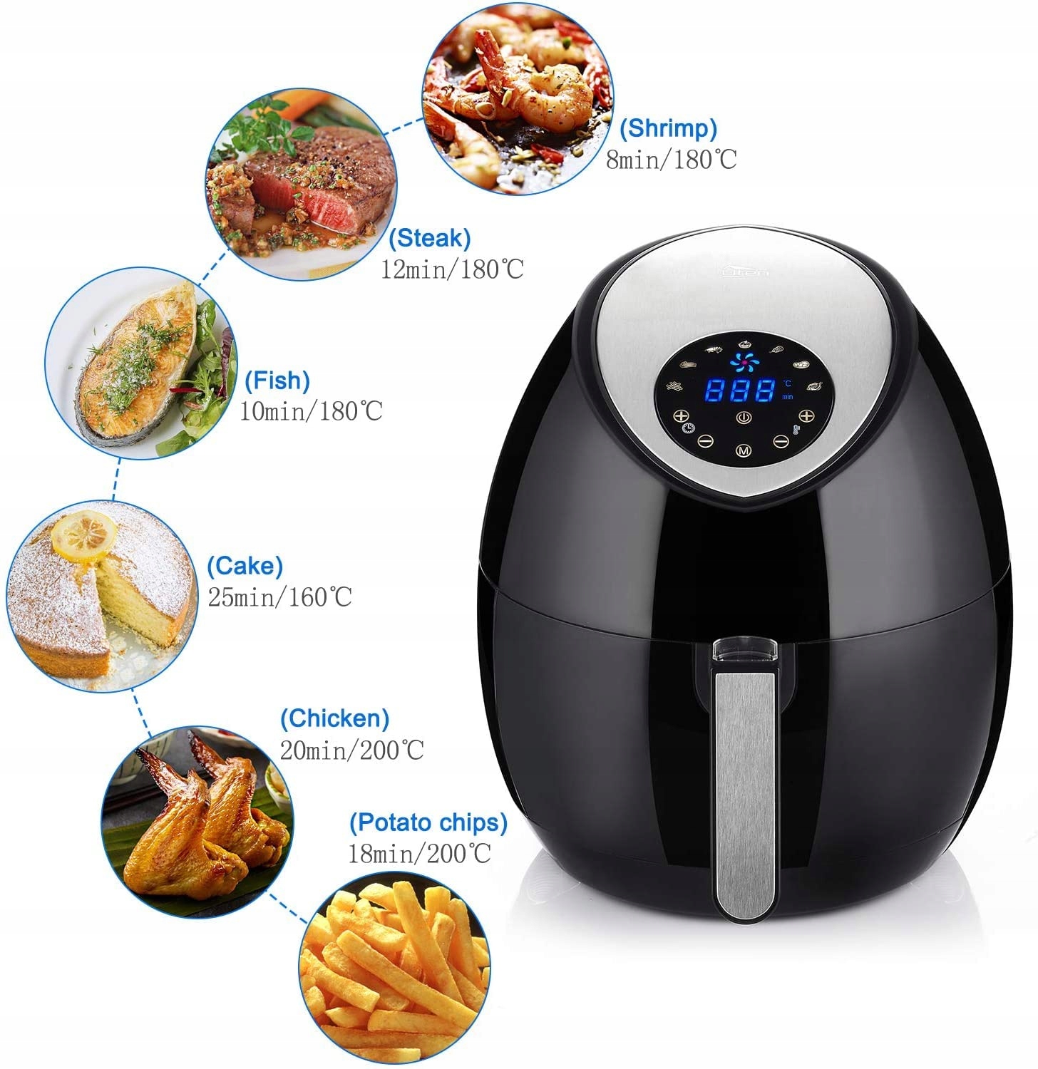 UTEN Frytkownica Beztłuszczowa 4,5L Airfryer XL Wyświetlacz Cyfrowy 1500W — miniatura 3