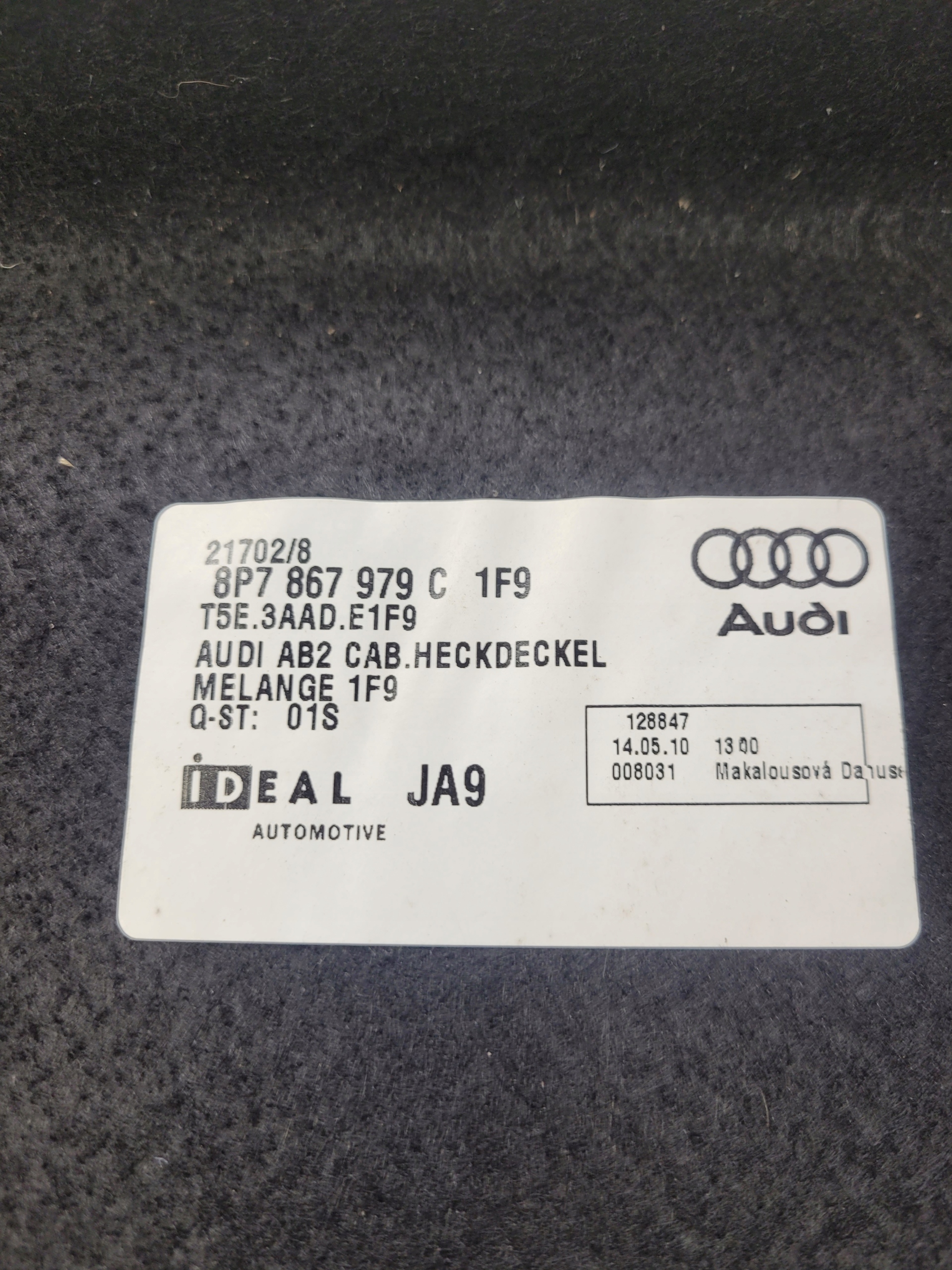 upholstery bonnet rear part AUDI A3 8P CABRIO 8P7867979C