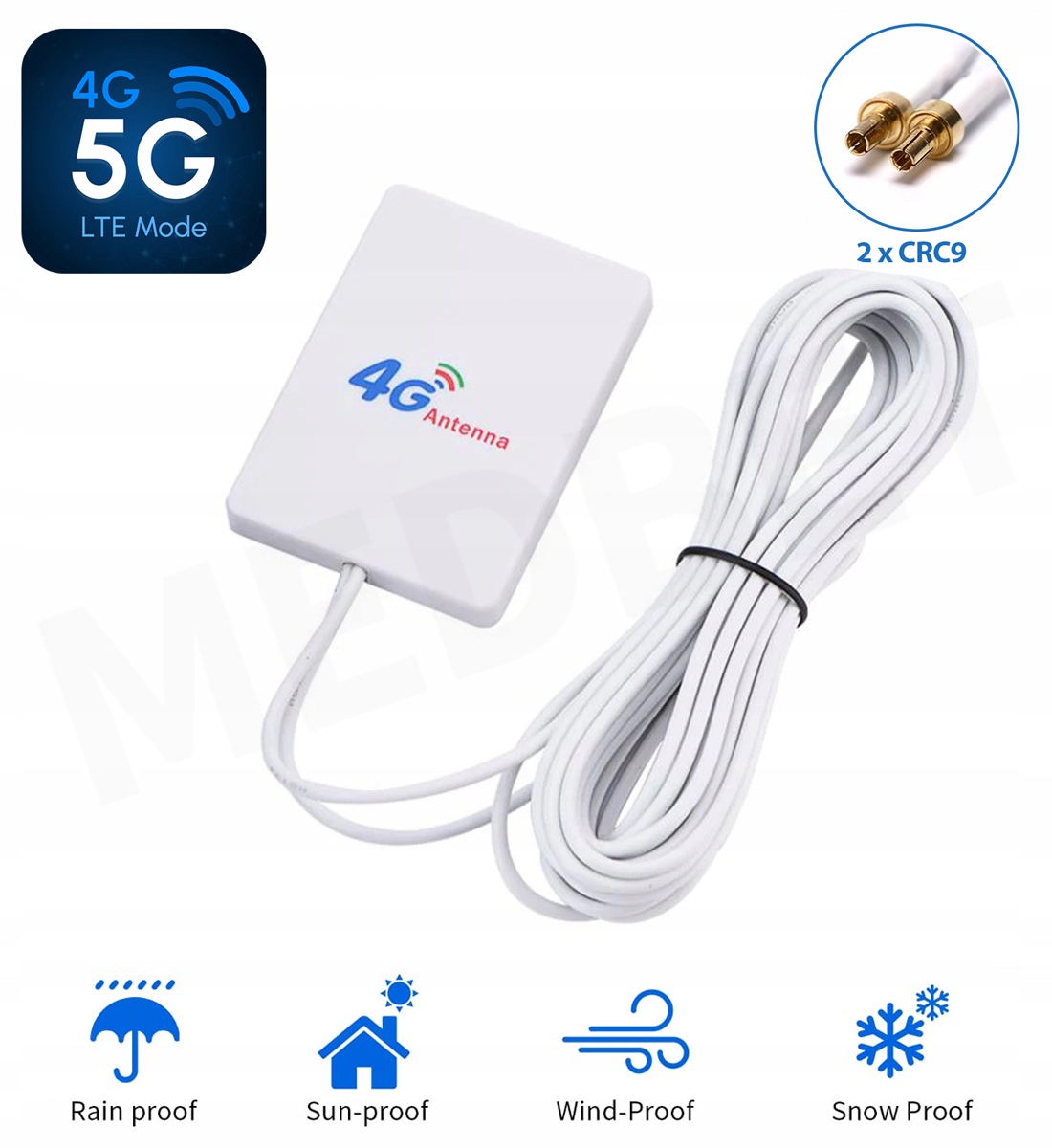 MOCNA ANTENA GSM LTE 3G 4G 5G WiFi PANELOWA 19 dBi CRC9 DO MODEMÓW ROUTERÓW