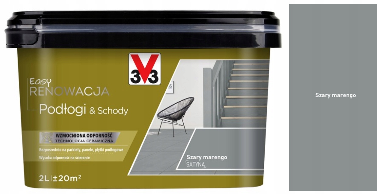 Easy renowacja V33 farba do podłóg i schodów Szary Marengo 2L satyna