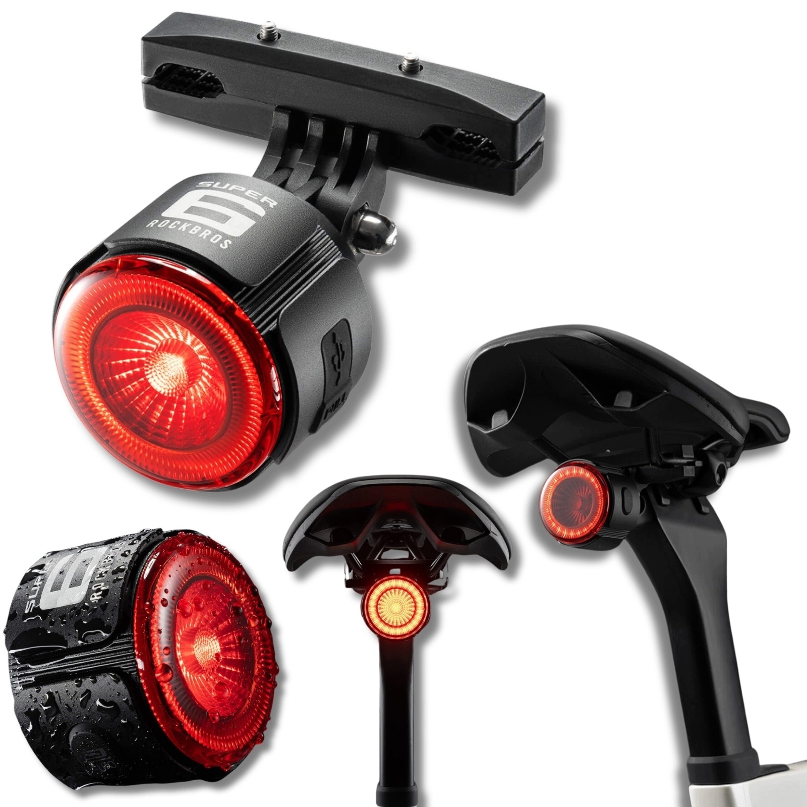Zadní Světlo Na Kolo Usb-c Senzor Brzdění 145 LM Lokalizátor Rockbros