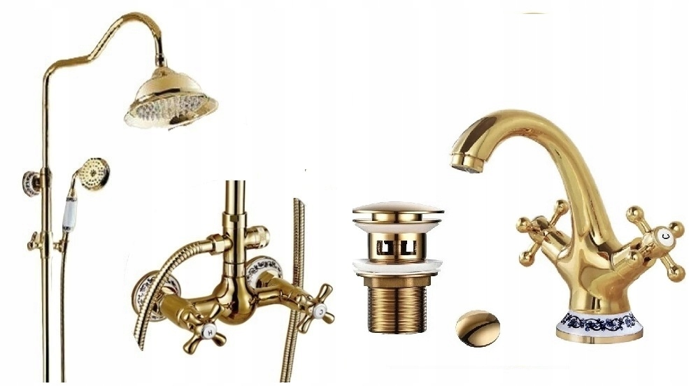 Zlatá kúpeľňová batéria Old Retro Gold Vzory Keramika Sada