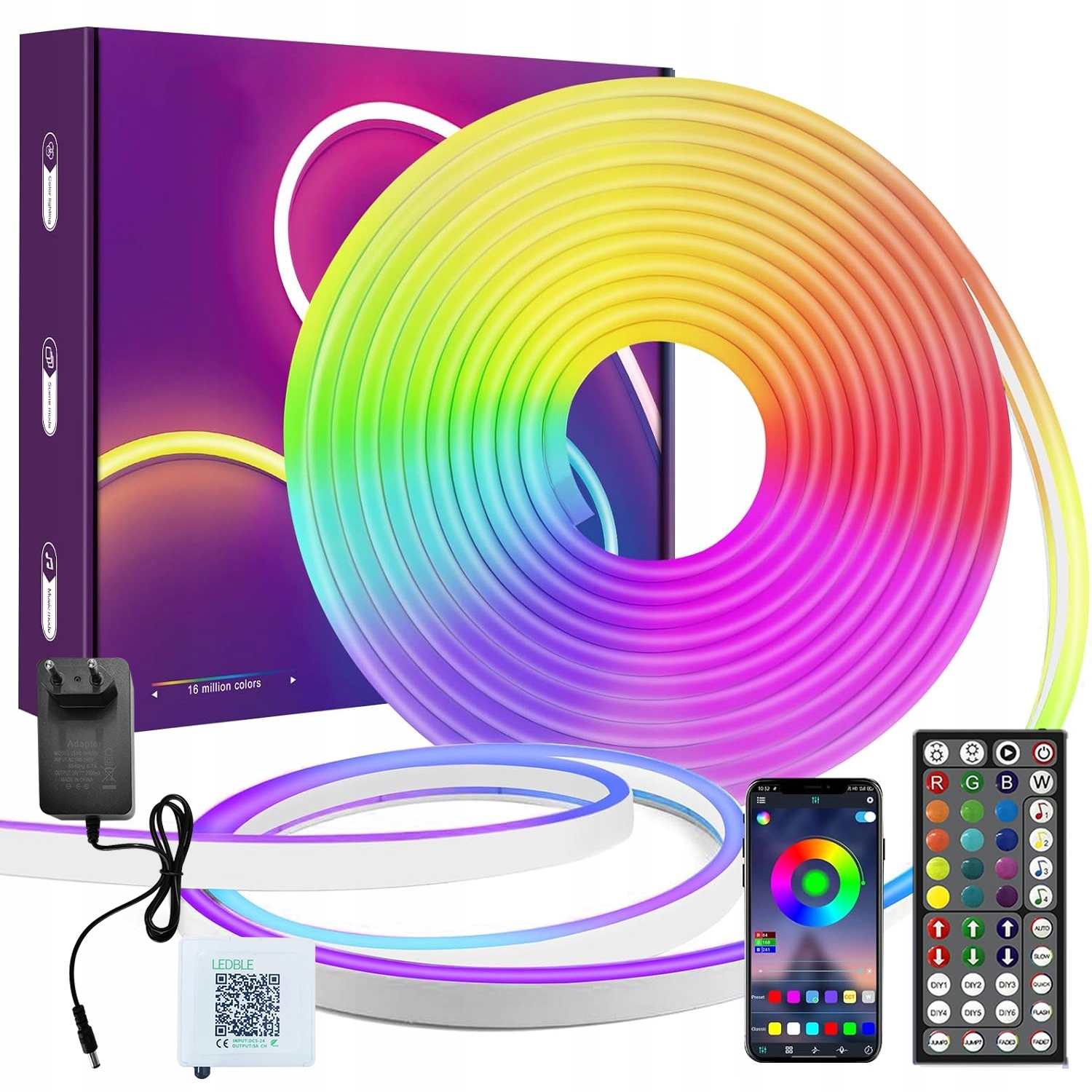 Taśma Neon Led 5050 Rgb Tuya Aplikacja Pilot Wododporna Pasek Bluetooth 15M