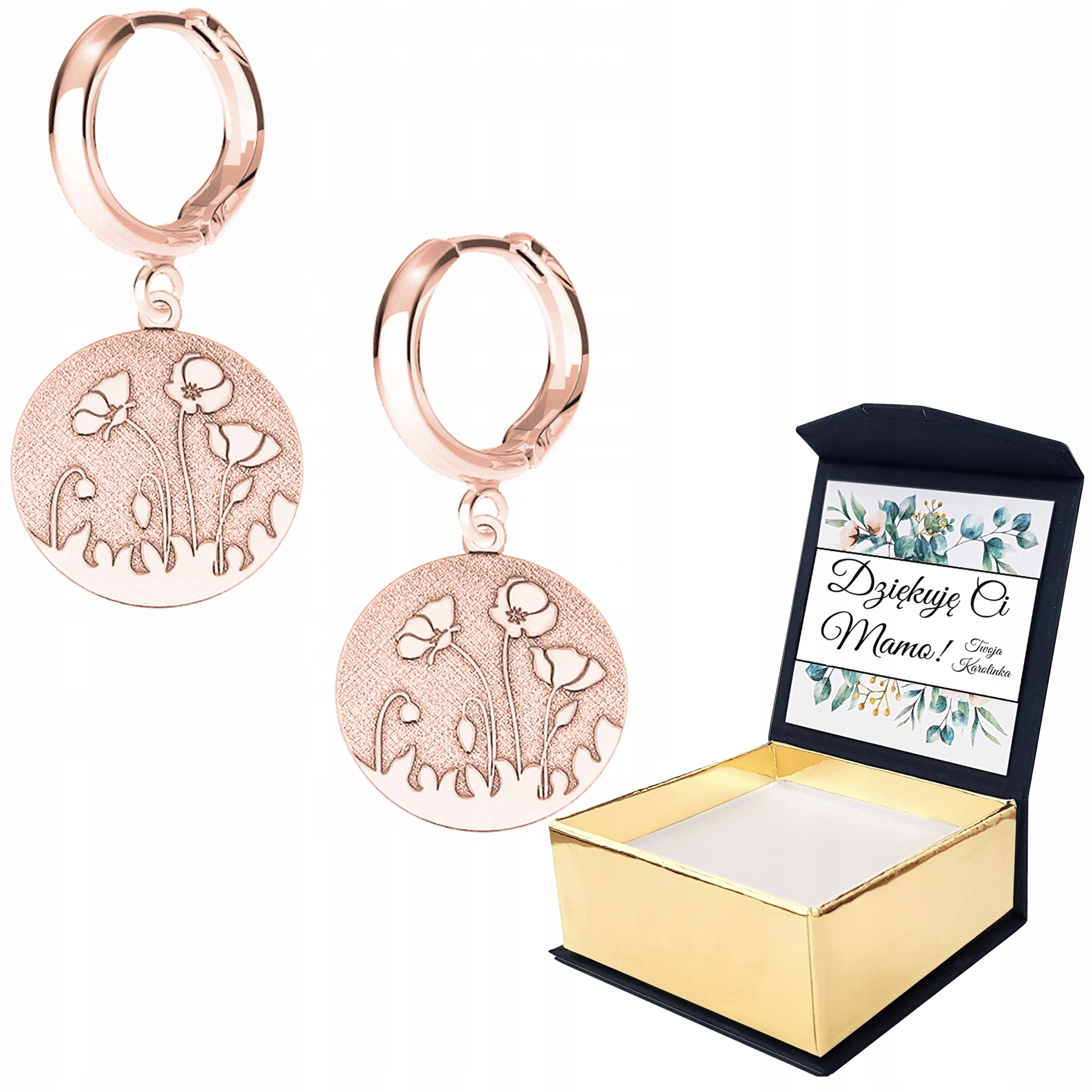 Náušnice růžové zlato Květy Máky Vlastní Potisk