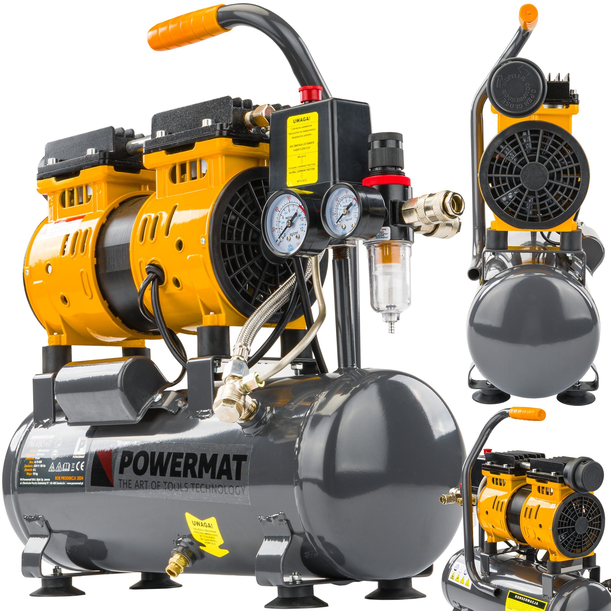 Bezolejový Kompresor 6L Kompresor 8 Bar 150 l/min 230 V Tichý Separátor 59 dB