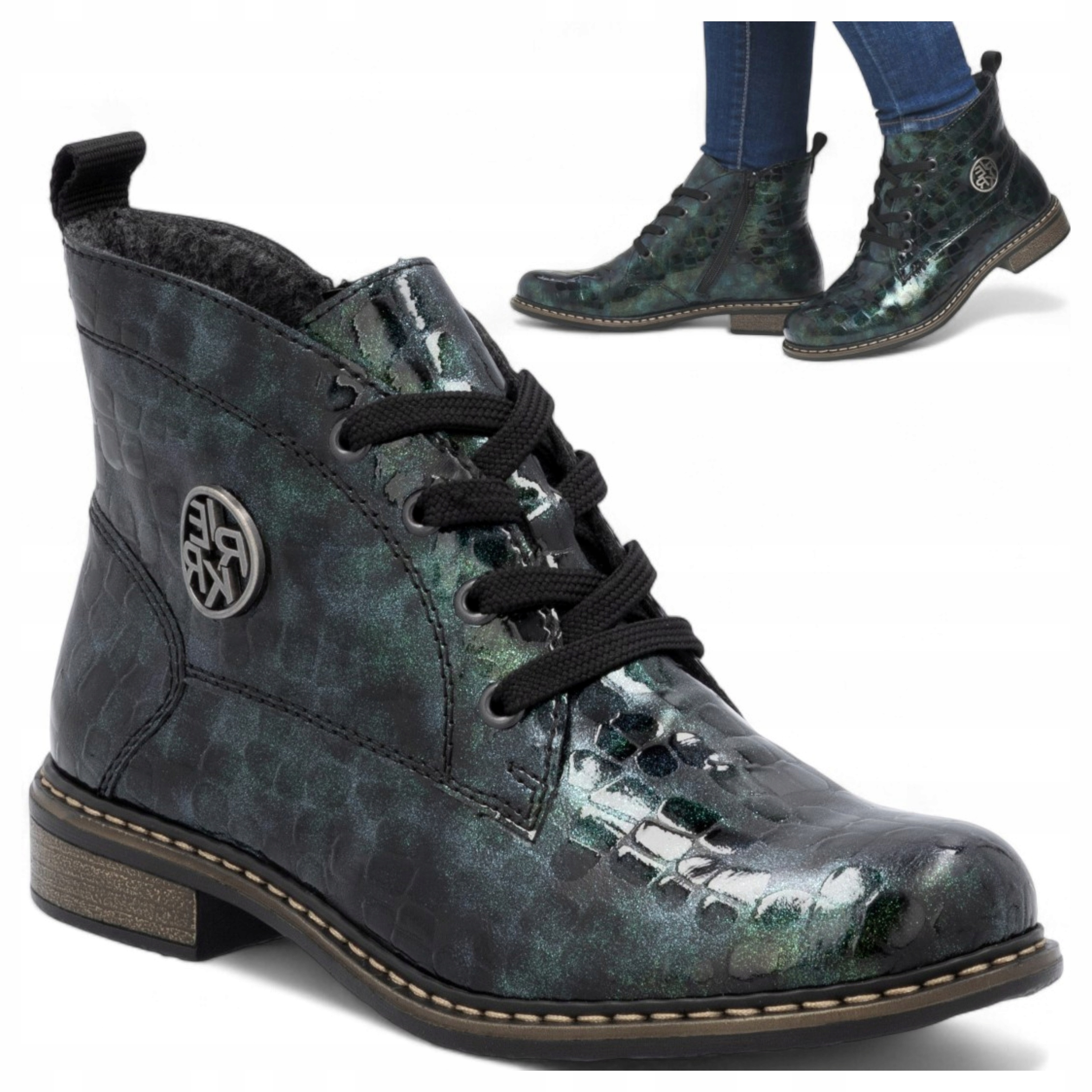 Rieker Dámské Kotníkové Boty 39 Podzimní boty Zateplené Pohodlné Zelené Zip