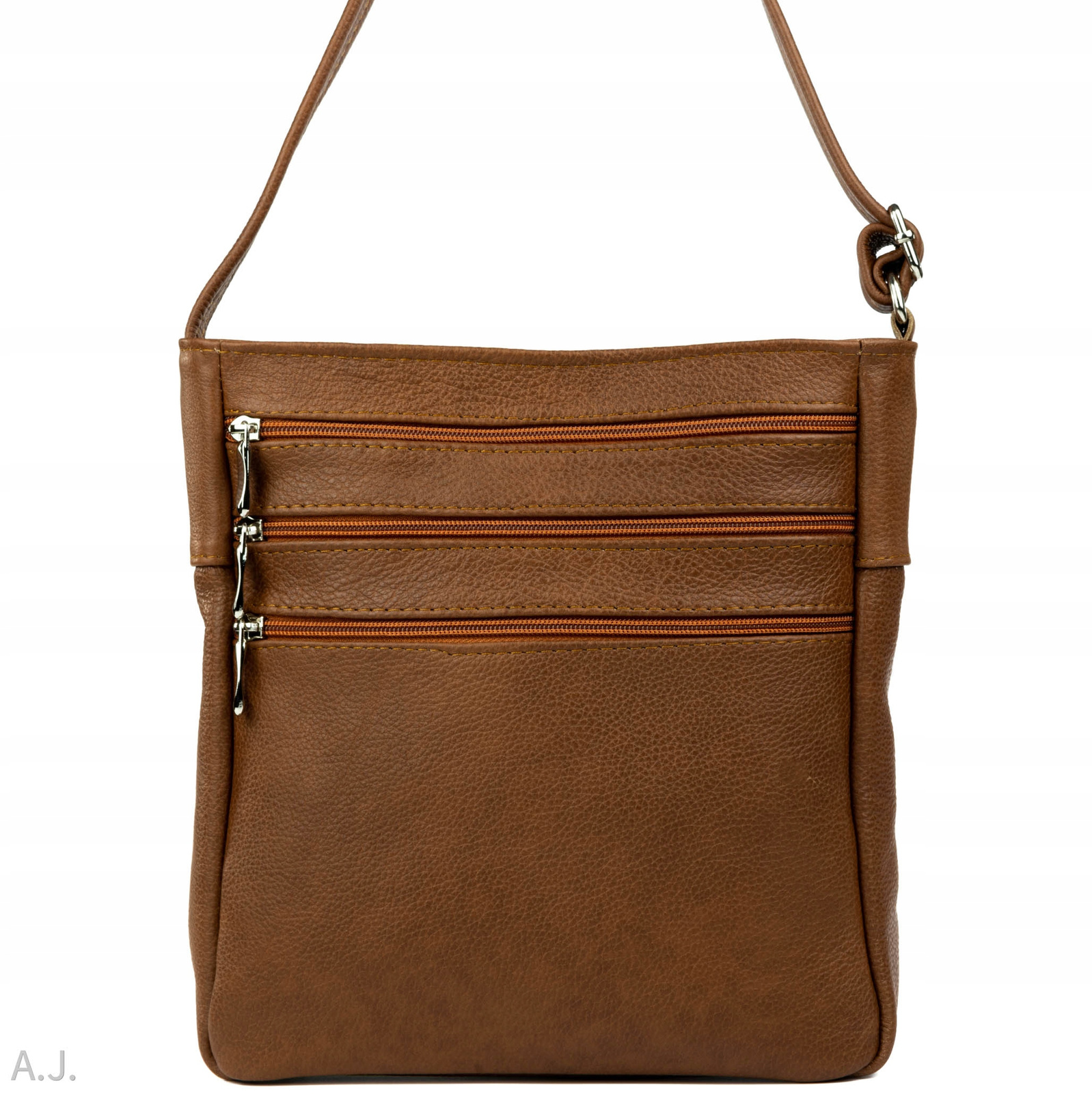 Kožená kabelka přes rameno klasická s mnoha kapsami, polský přívěsek