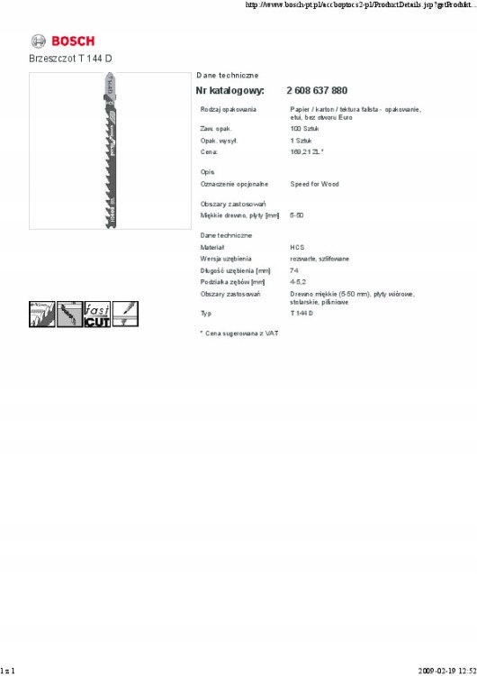 BRZESZCZOT DO WYRZYNARKI T144D 100SZT. Marka Bosch