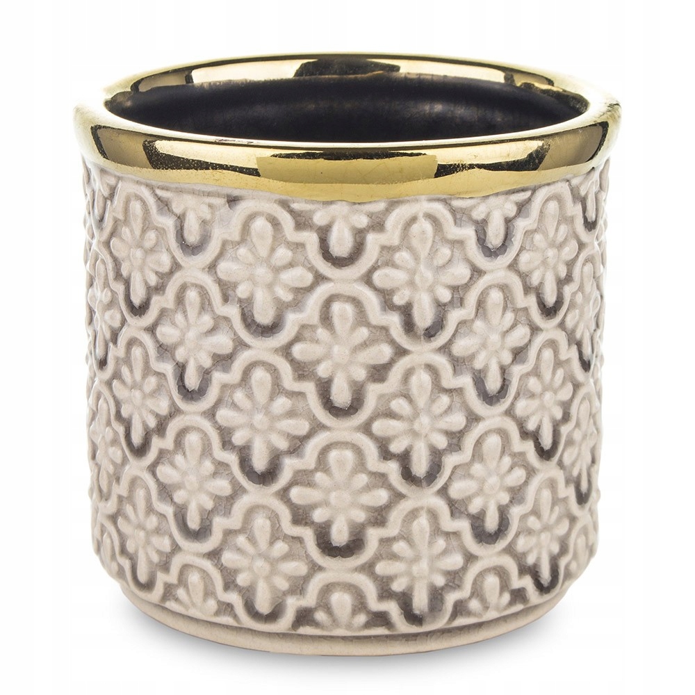 DONICZKA CERAMICZNA BEŻOWA ZŁOTA OKRĄGŁA 10x11cm