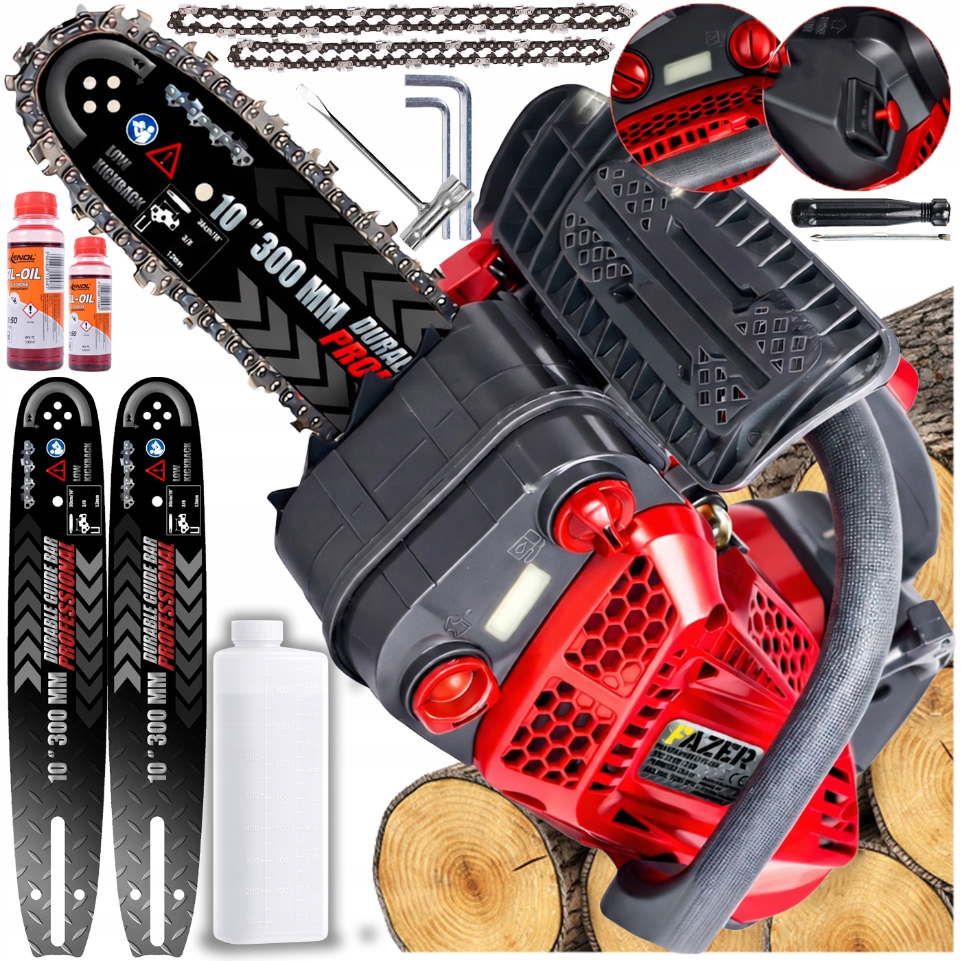 Benzínová Pila Větvička Řetězová Pila x2 Vodítka Sada