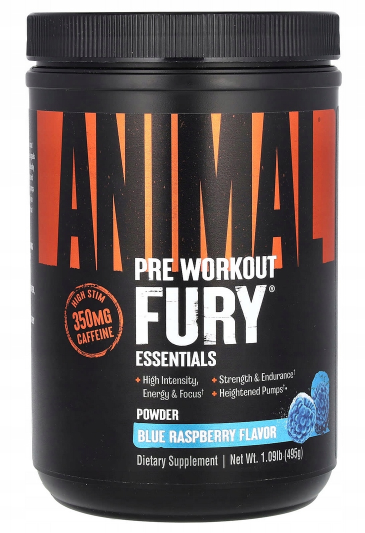 Universal Animal Fury Blue Raspberry 495G Pre Workout modrá malina