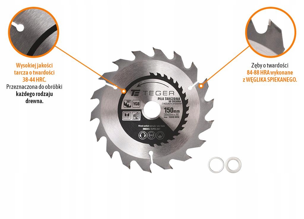 Piła tarczowa do drewna z węglikiem spiekanym 150x20x18T / TEGER Kod producenta T-PTD-007