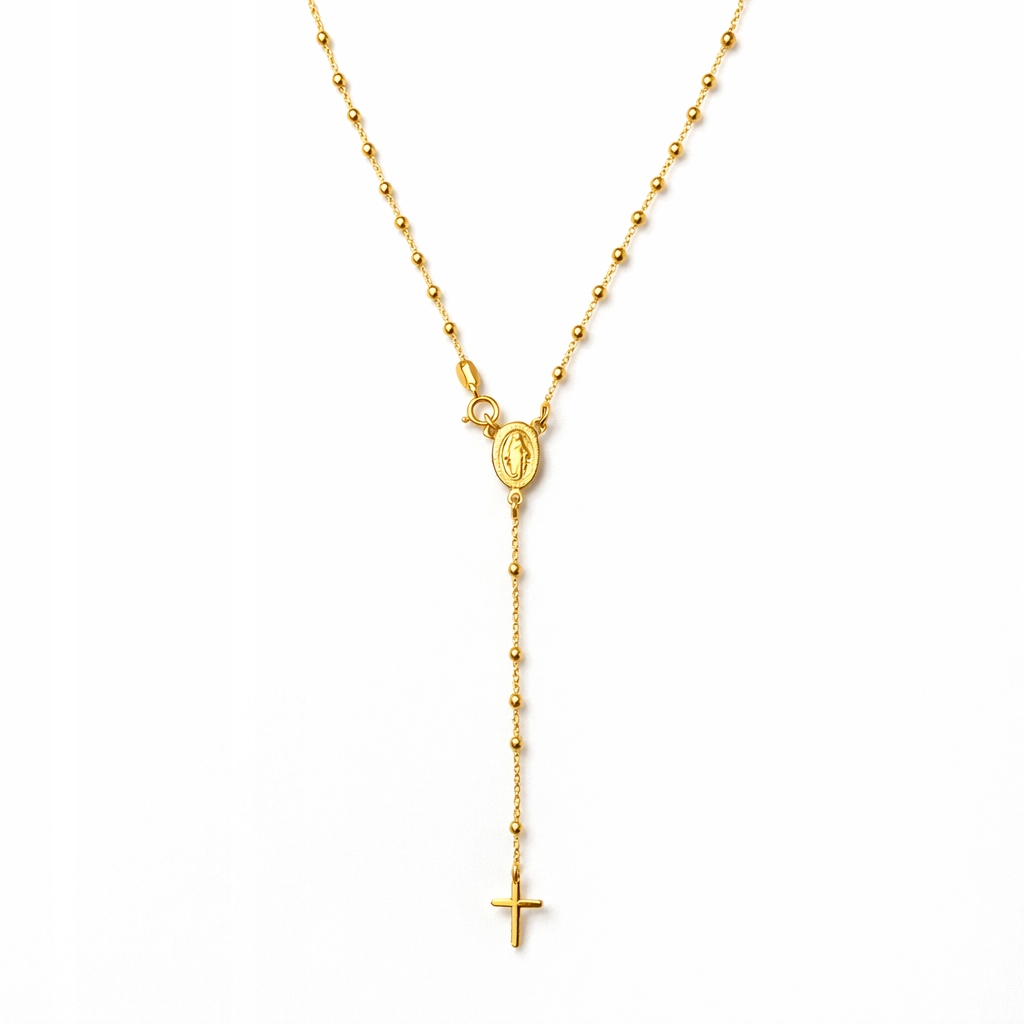 Pozlacený náhrdelník s růžencem a medailonem na svaté přijímání, stříbro