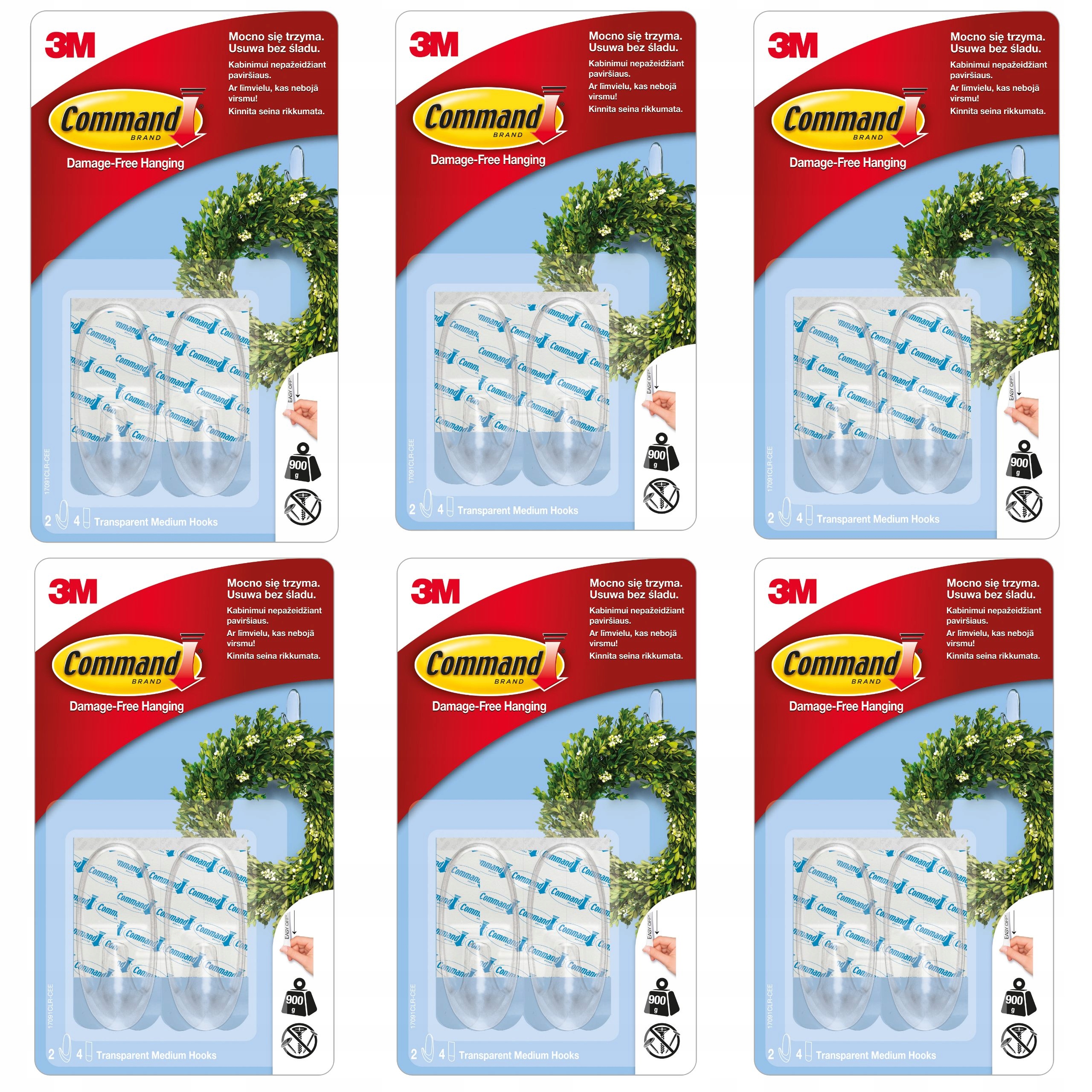 Samolepící háčky Command Průhledné středová sada 12 Ks bez vrtání