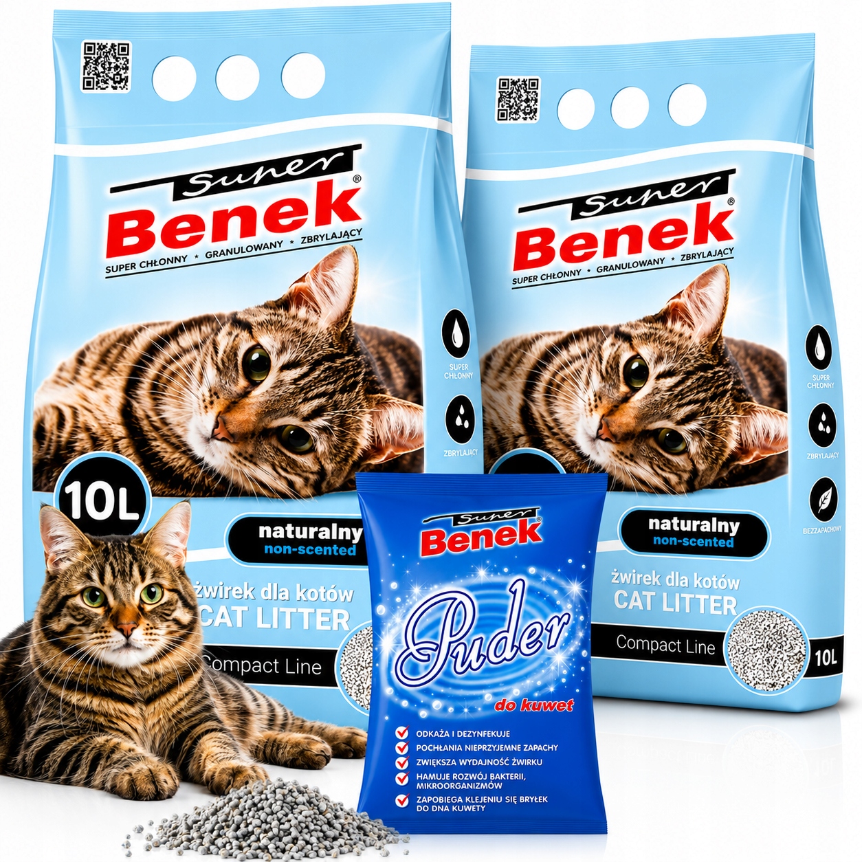 Żwirek dla kota Bentonitowy Drobny Benek Compact 20L Zbrylający Naturalny