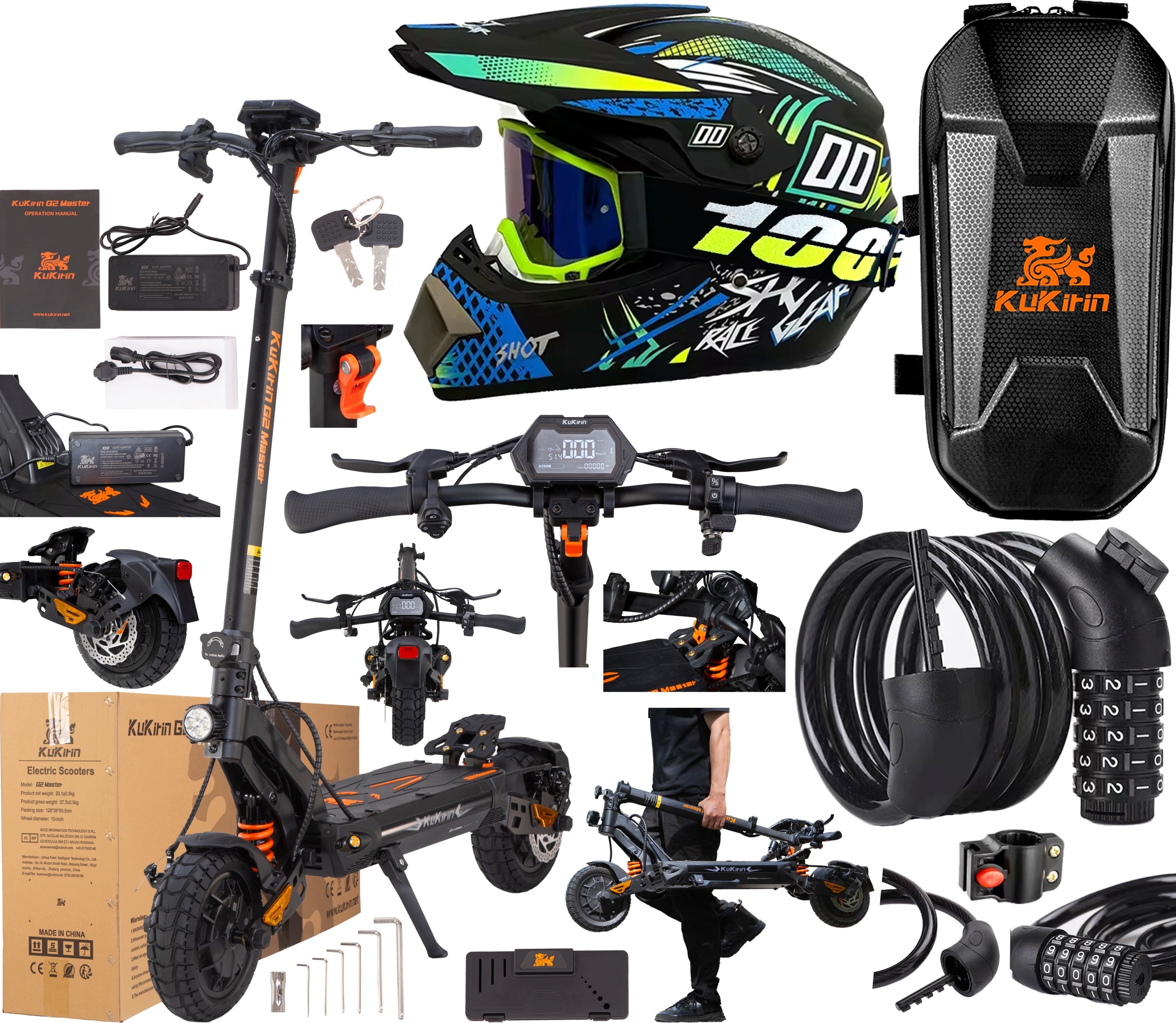 KuKirin G2 Master Terénní 2000W 60KM/H 52V 20,8AH 70KM 10" Ce +3 dárky.