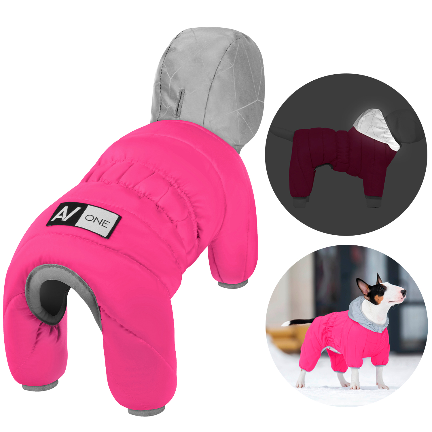 Levně Kombinéza pro psa s reflexní kapucí zimní, lehká, růžová, Xxs (XS30)