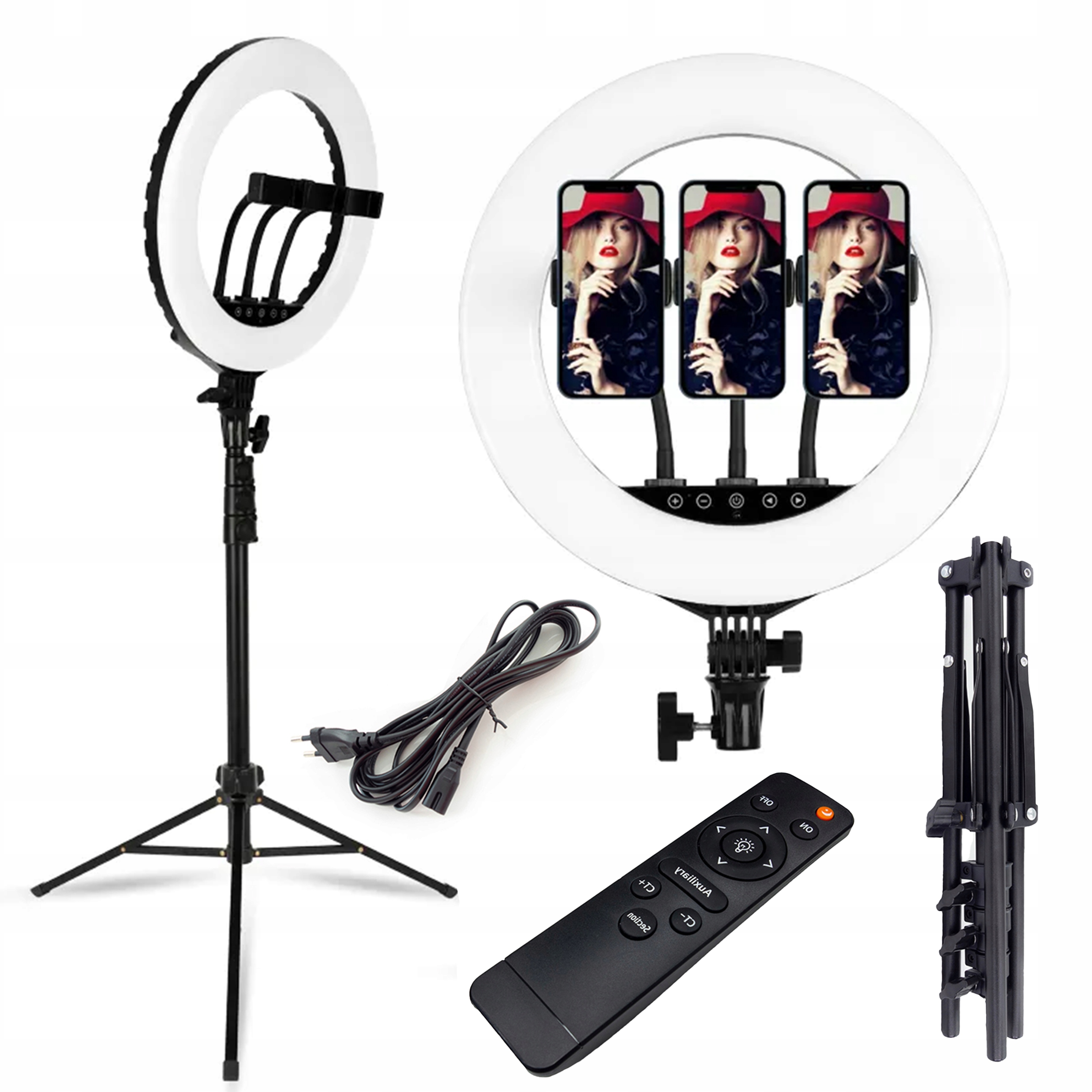 LAMPA PIERŚCIENIOWA LED RING MAKIJAŻ STATYW SELFIE FILMY + STATYW + PILOT