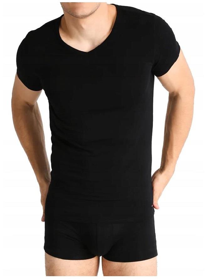 Tommy Hilfiger Męski Czarny T-shirt Serek V-neck Slim Dopasowany M