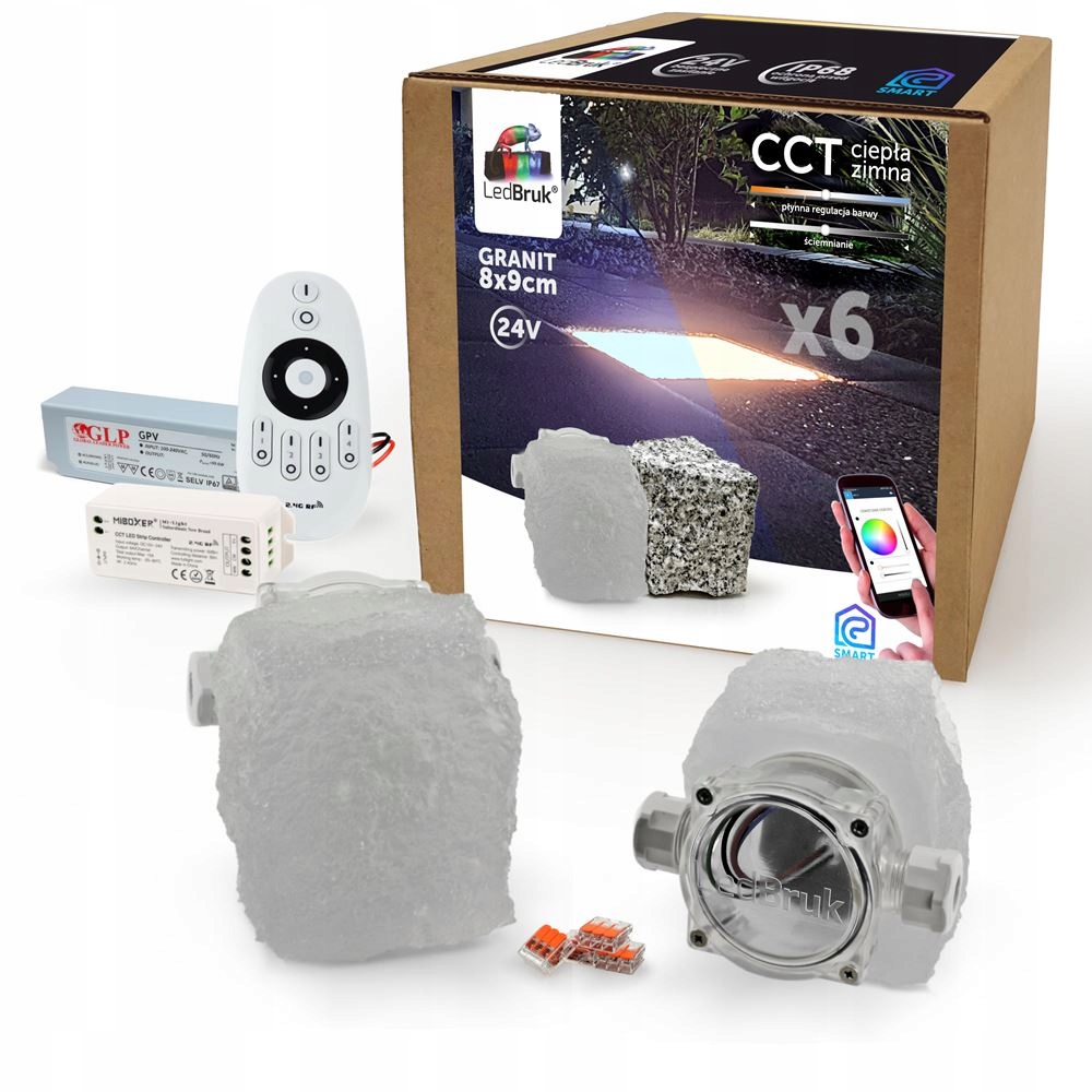 6x LedBruk Świecąca Kostka Brukowa LED Granit CCT