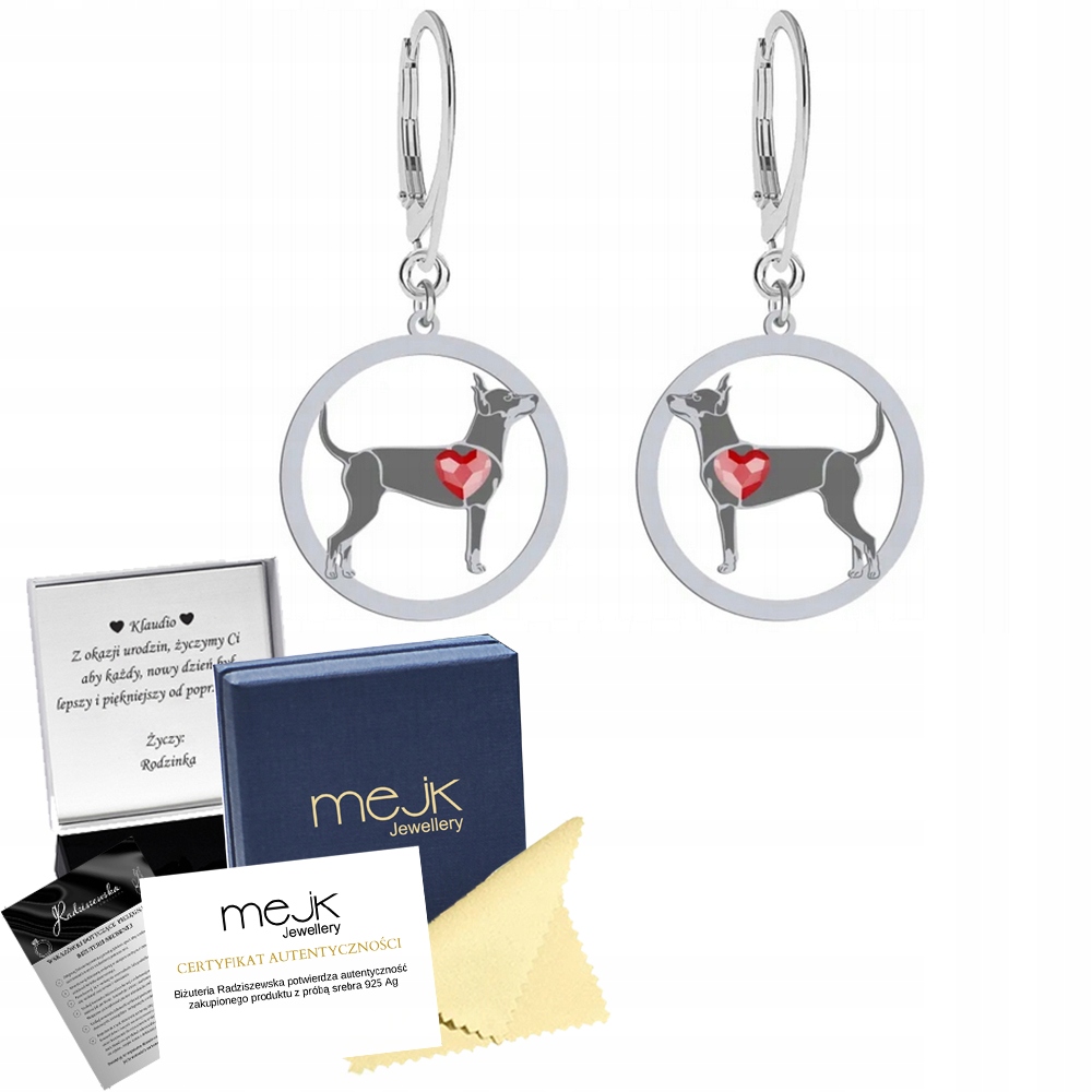 Stříbrné Náušnice se psem Prager Rattler 925 Šperky Dárek Gravírování Bonus