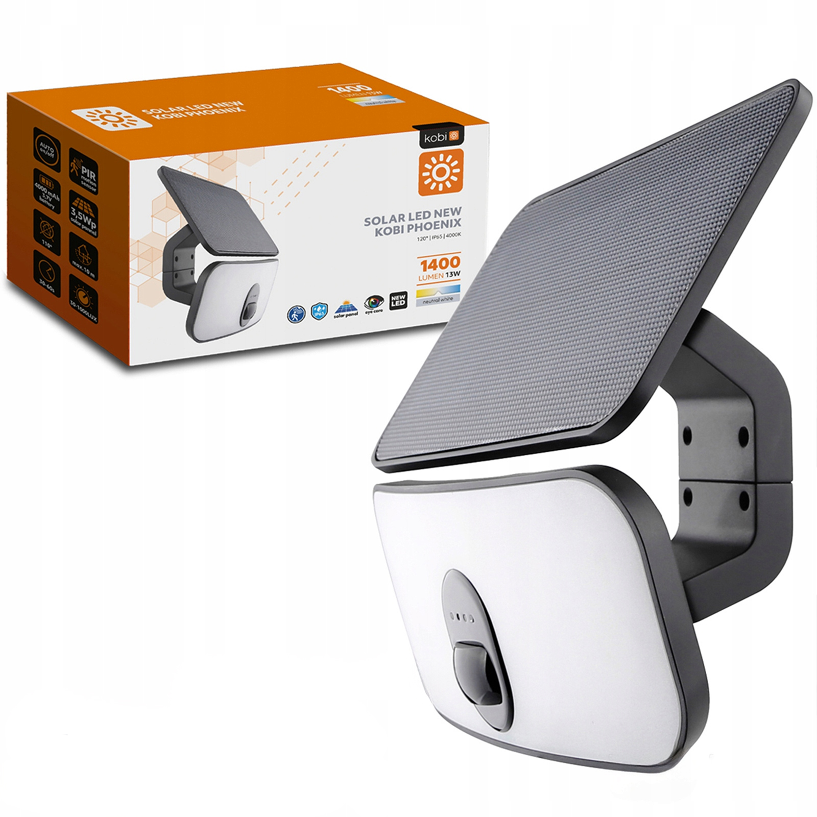 Solární Led reflektor 13W IP65 4000K Venkovní lampa Kobi