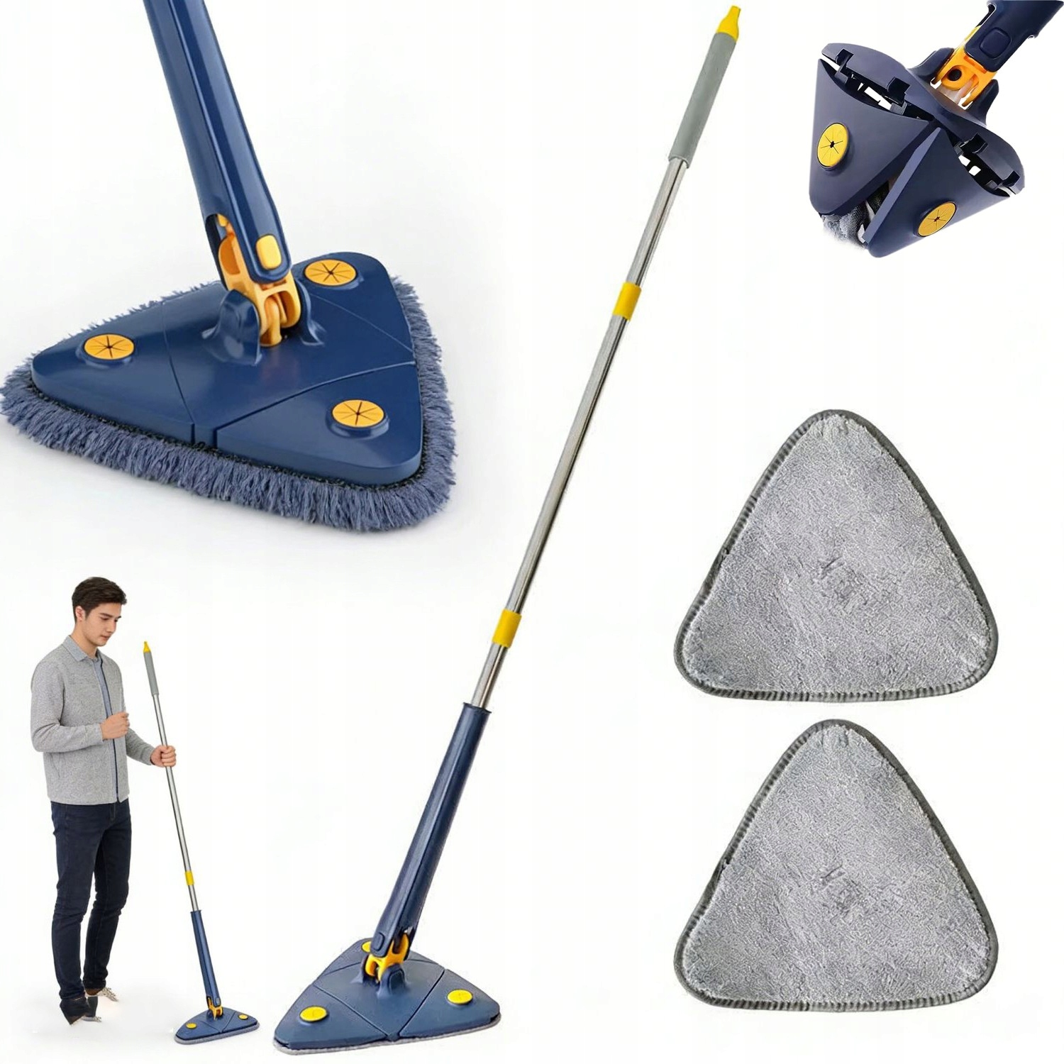 Otočný Mop 360 Trojúhelníkový s teleskopickým ždímáním 2 Utěrky 5S Sušení