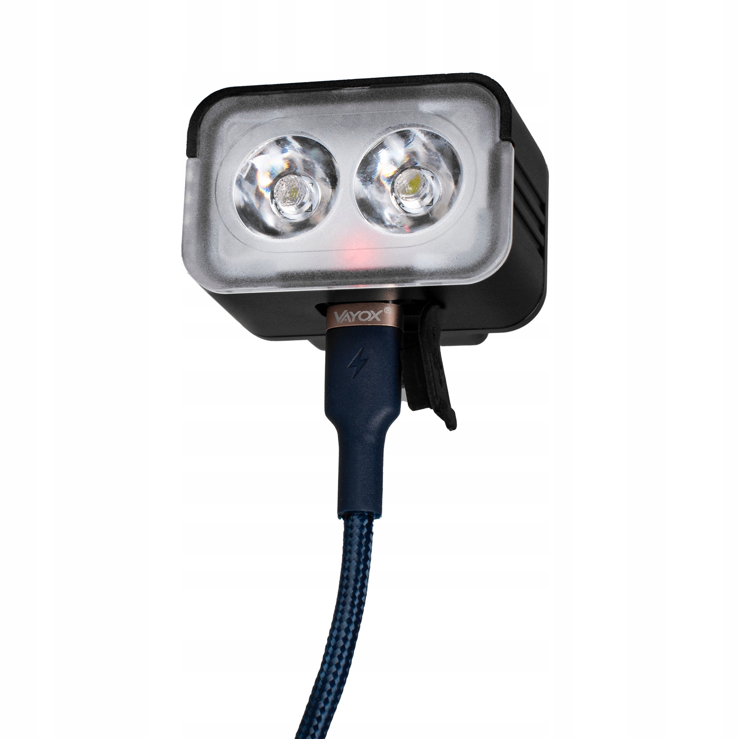 LAMPKA ROWEROWA PRZÓD NA KIEROWNICE ŚWIATŁO LED OŚWIETLENIE ROWER USB VAYOX Waga 33 g