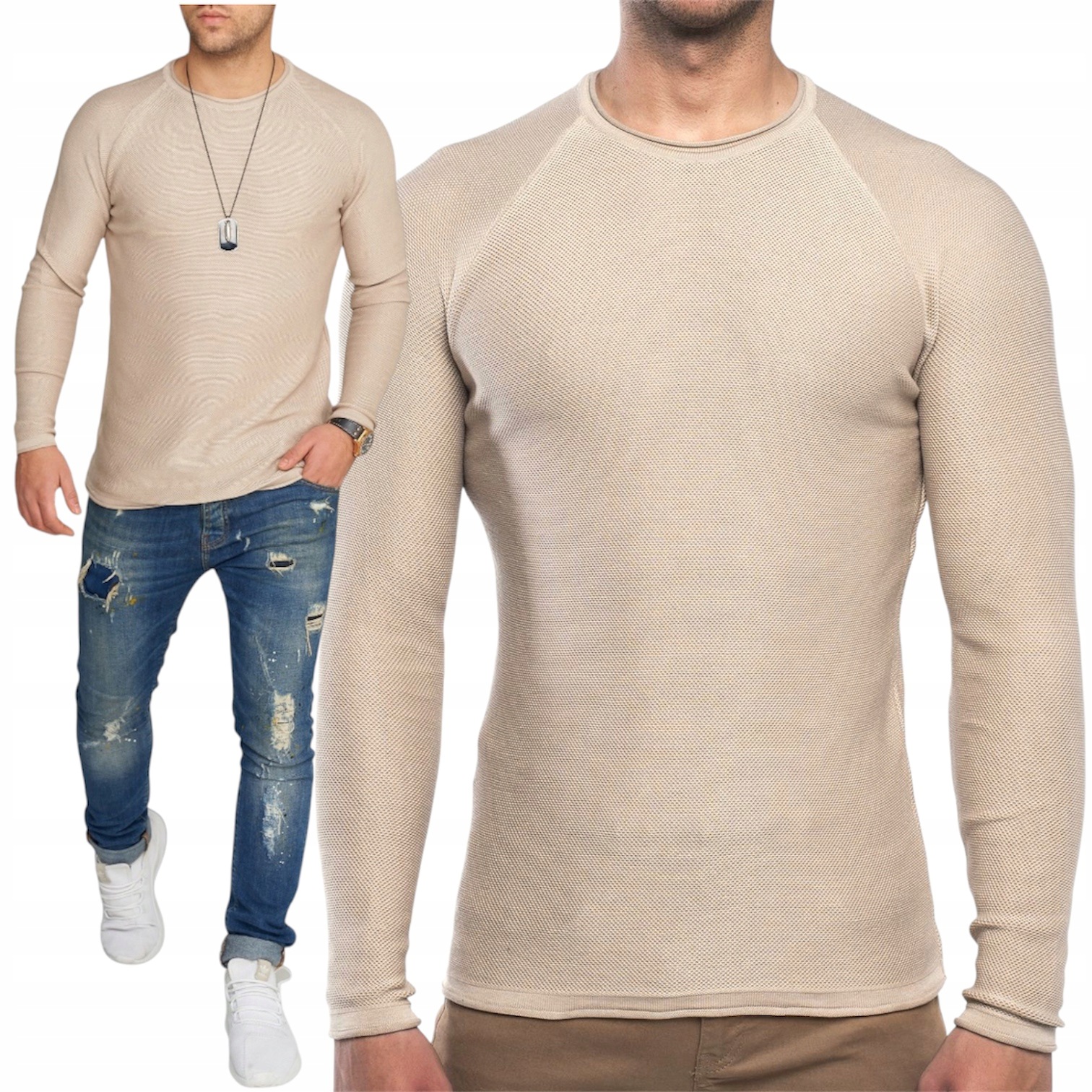 Pánský elegantní tenký svetr Béžová XXL