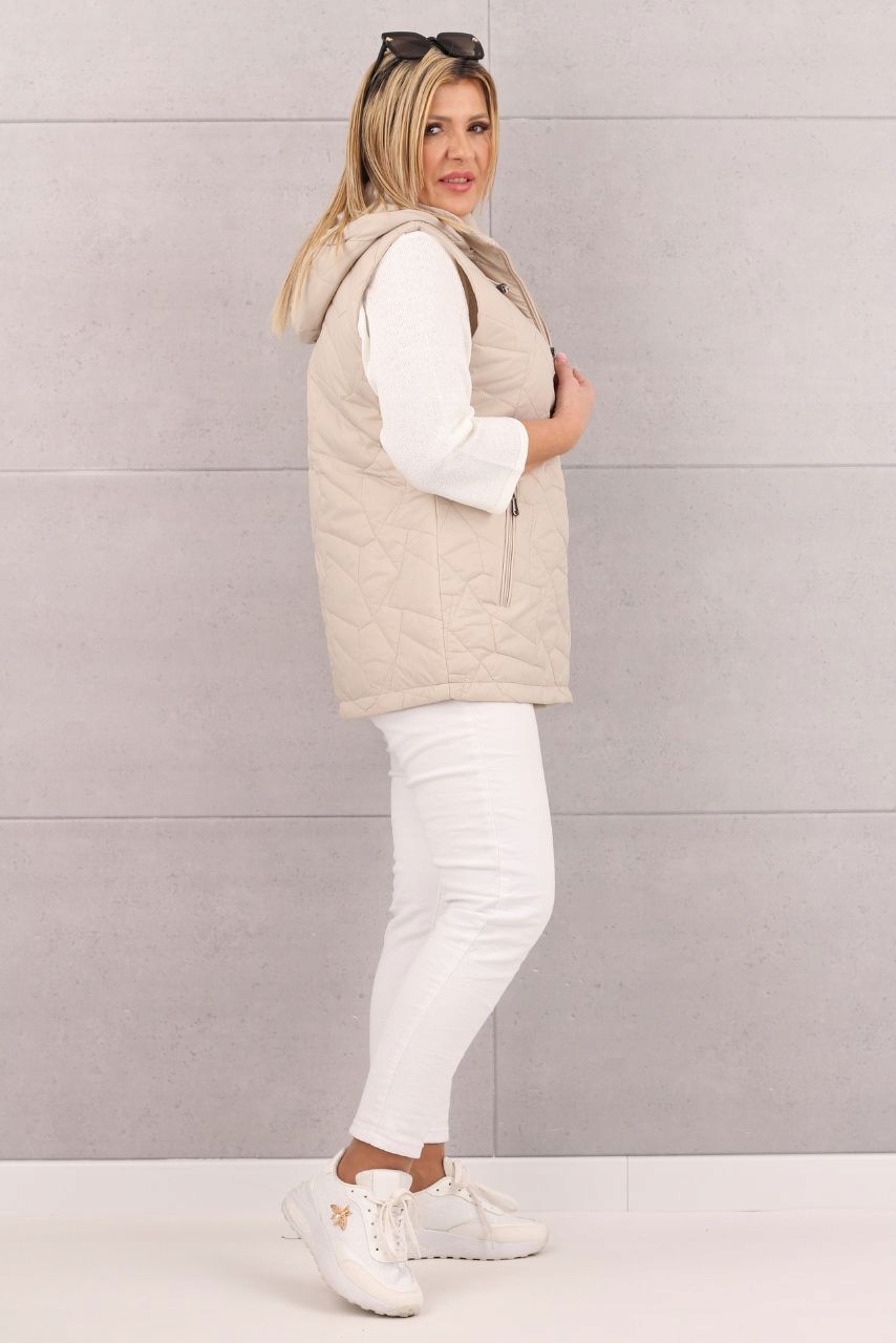 KAMIZELKA PIKOWANA DŁUGA Z KAPTUREM DAMSKA MODNY BEZREKAWNIK ROZMIARY Rozmiar 46