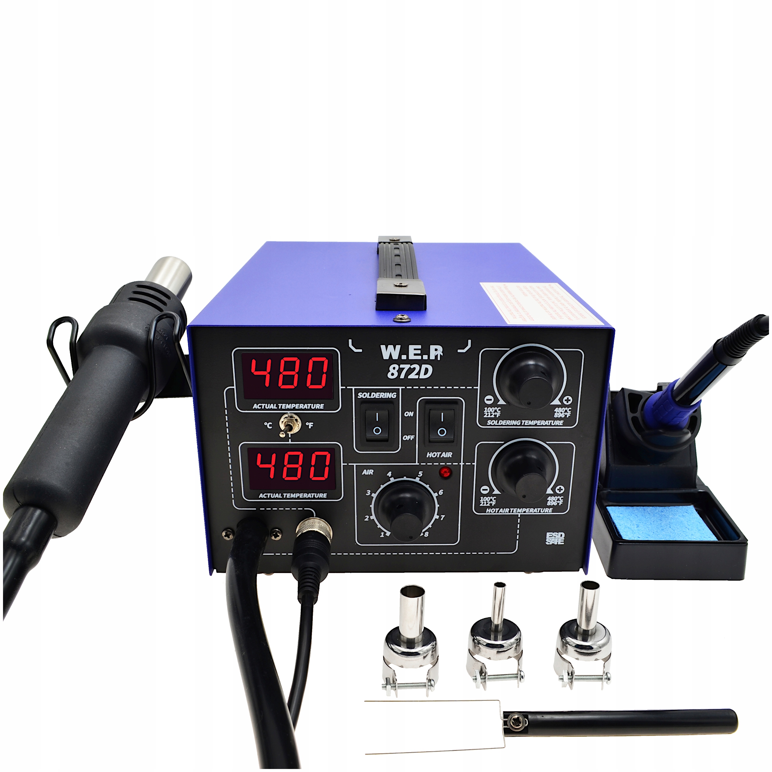 Stacja lutownicza 2w1 Hotair Wep 872D 660W, nowa wersja groty 900M