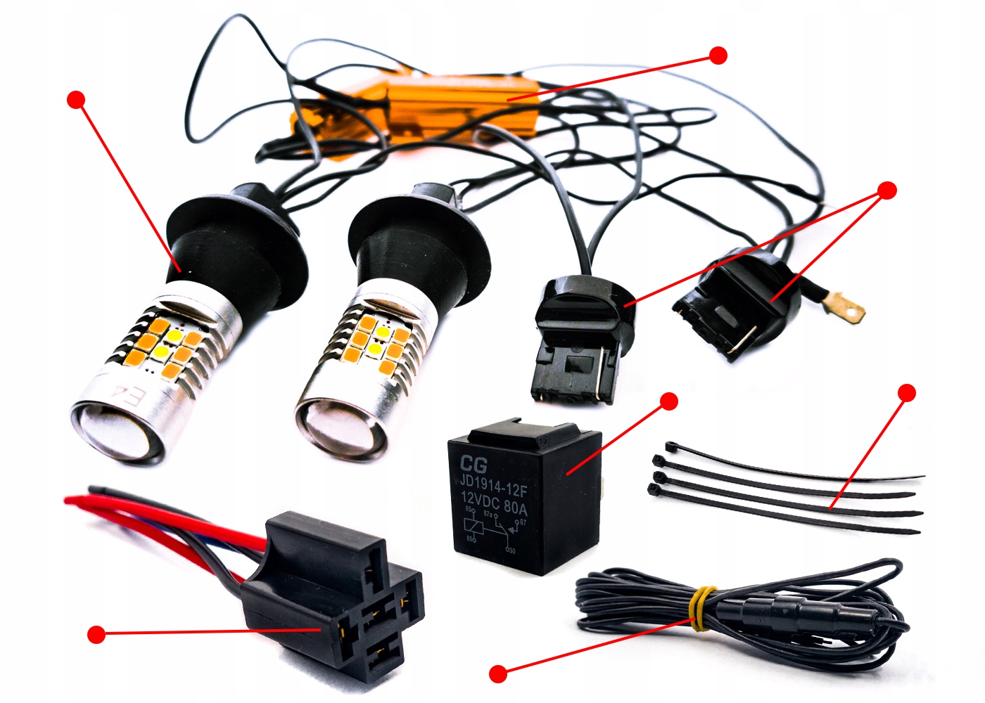 Kierunkowskazy Dzienne LED 2w1 DRL Wy21W T20 USA Installation side front