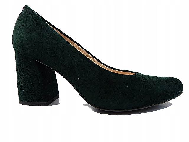 Zelené smaragdové semišové kožené lodičky na stabilním podpatku Sala 36