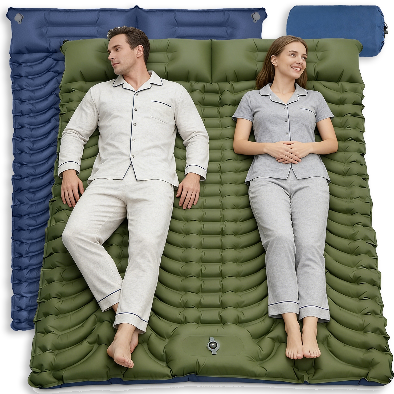 Materac Samopompujący Podwójny Turystyczny Lekki Wbudowana Pompka 195*135CM