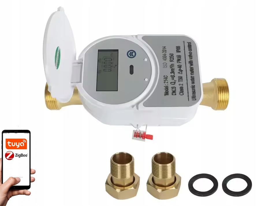 Vodoměr Tuya Zigbee DN25 s ventilem, vodoměr, ovládání pomocí aplikace